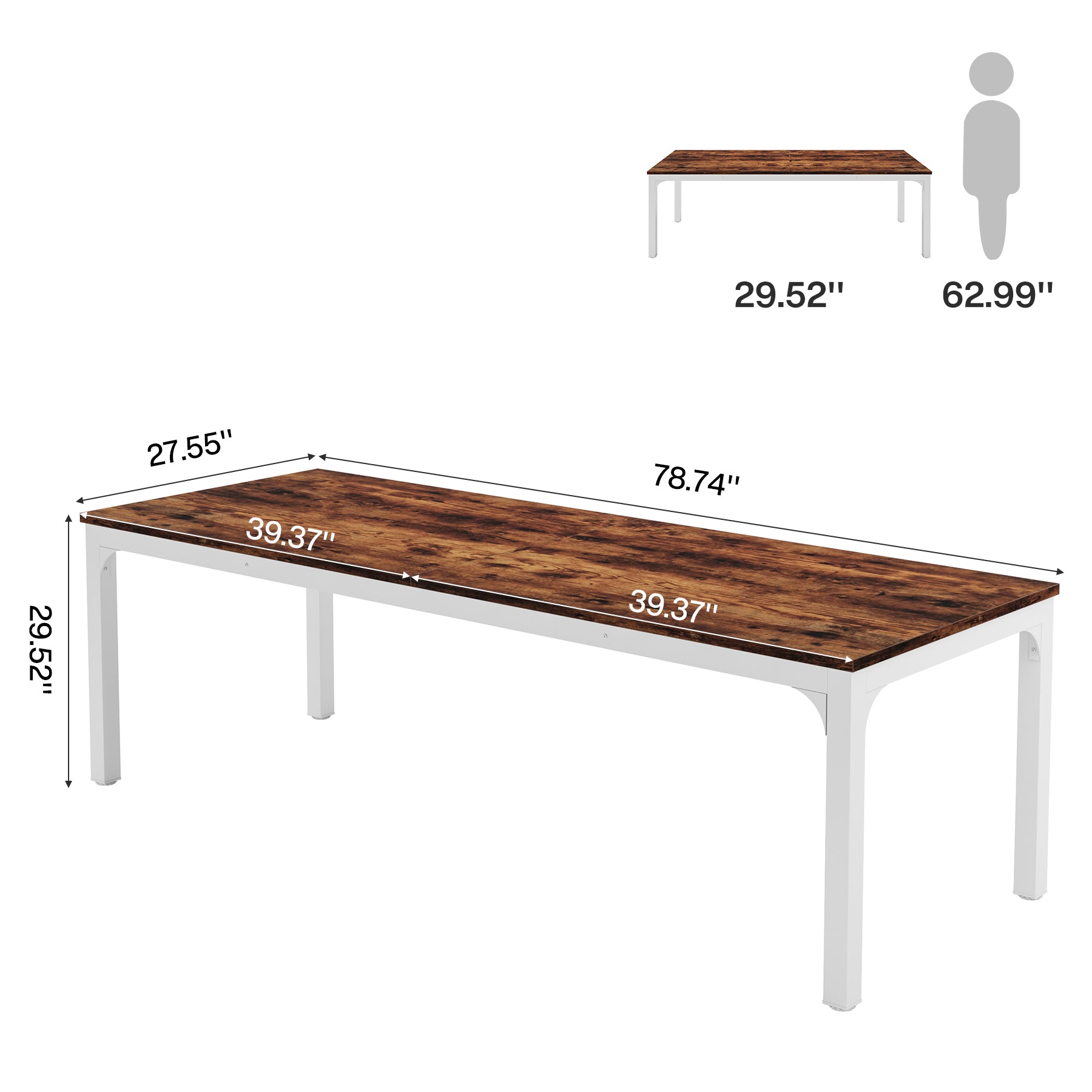 78.7" Rectangular Dining Table for 6–8 People, Long Kitchen Table