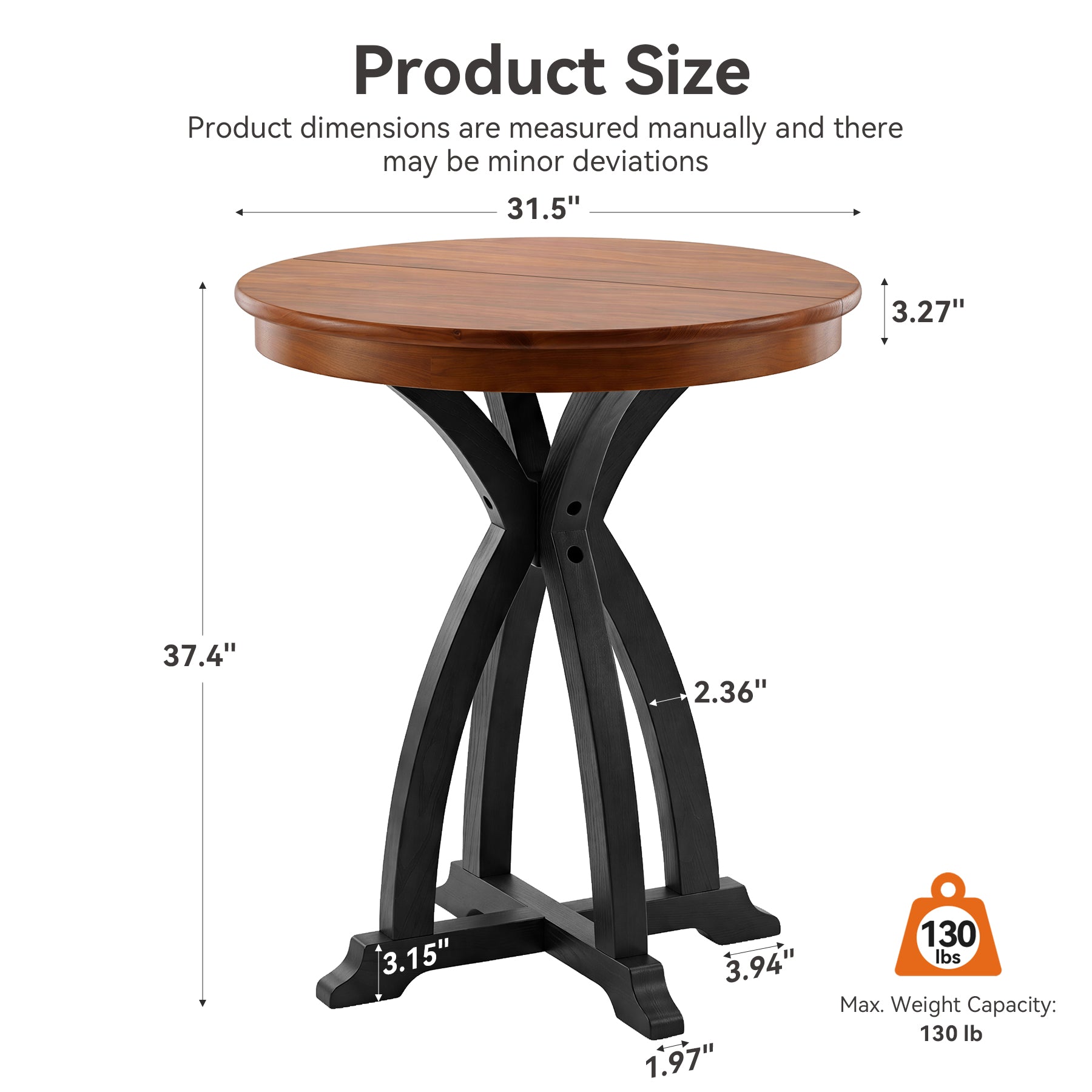 31.5" Solid Wood Bar Table, Vintage Round High Top Pub Table for Home Bar(Only Table)
