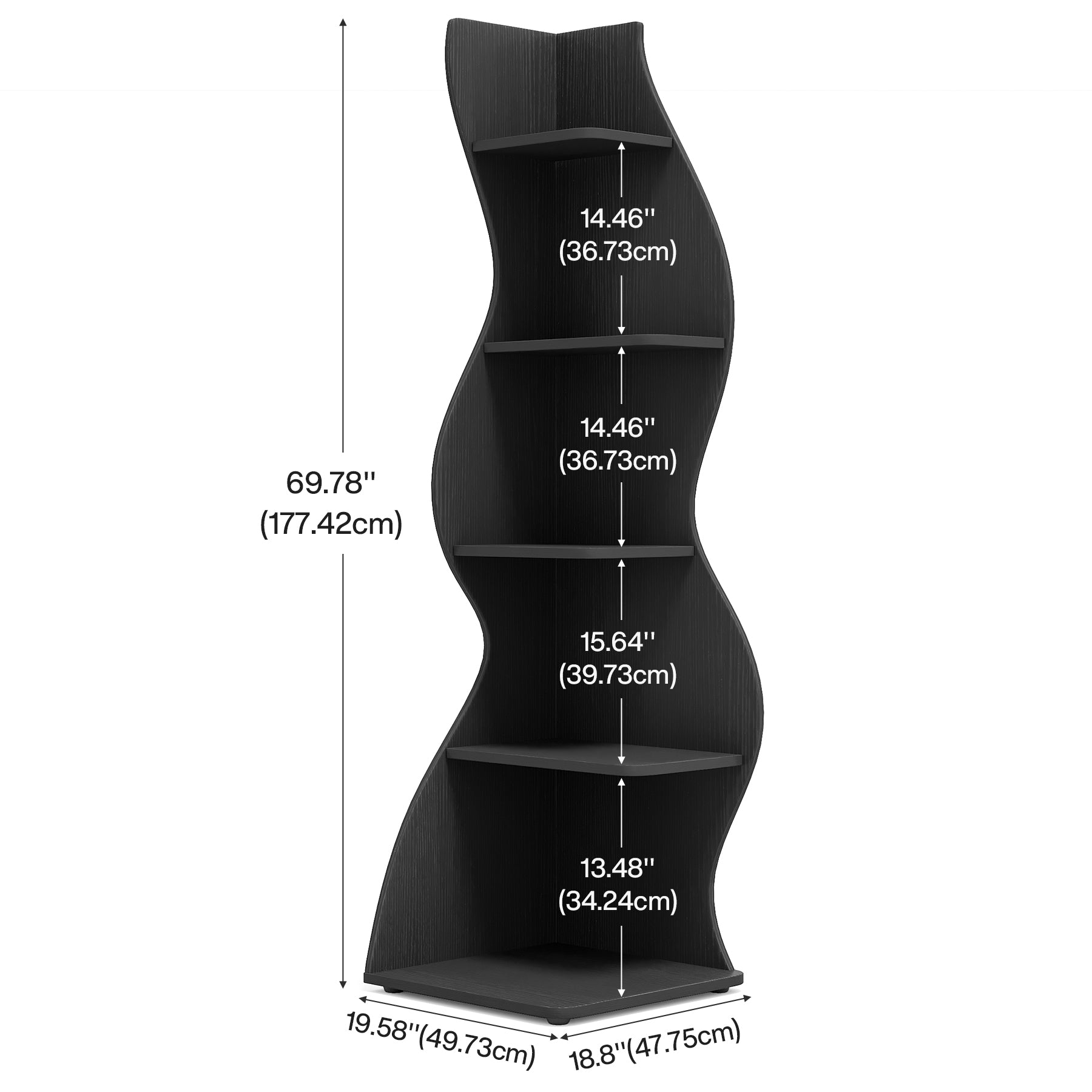 5-Tier Corner Bookcase, Rustic Freestanding Corner Shelf for Small Spaces
