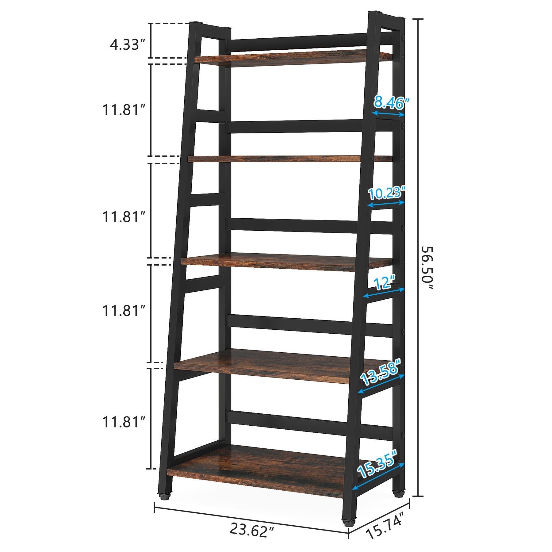 5-Tier Bookshelf, Ladder Bookcase Etagere Storage Shelf