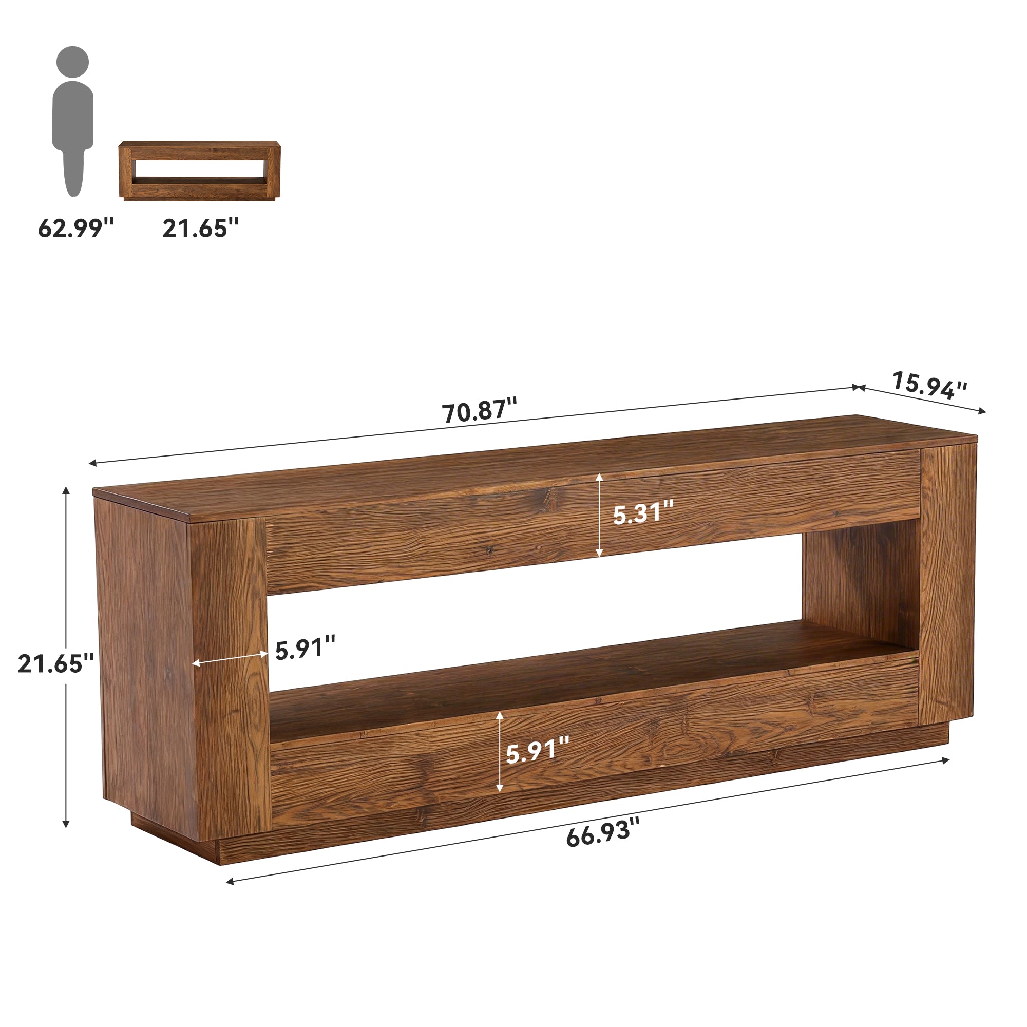 70.87" Solid Wood TV Stand, 2-Tier Entertainment Center for up to 80" TV