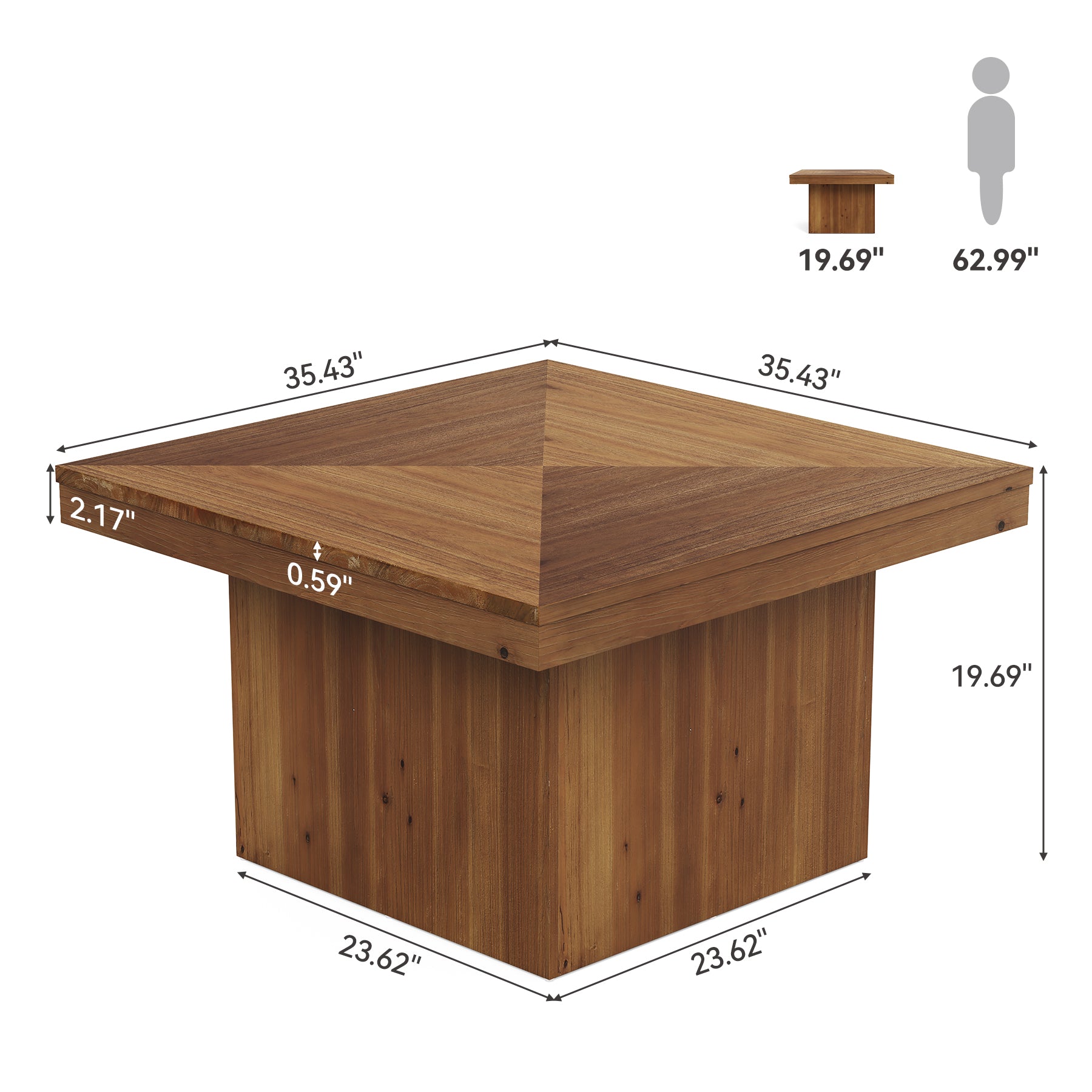 35.4" Wood Coffee Table, Modern Square Center Cocktail Table