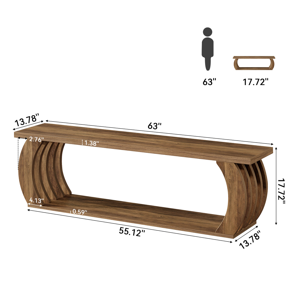 63" Farmhouse Entryway Bench with Shoe Storage, 2-Tier Hollow Legs