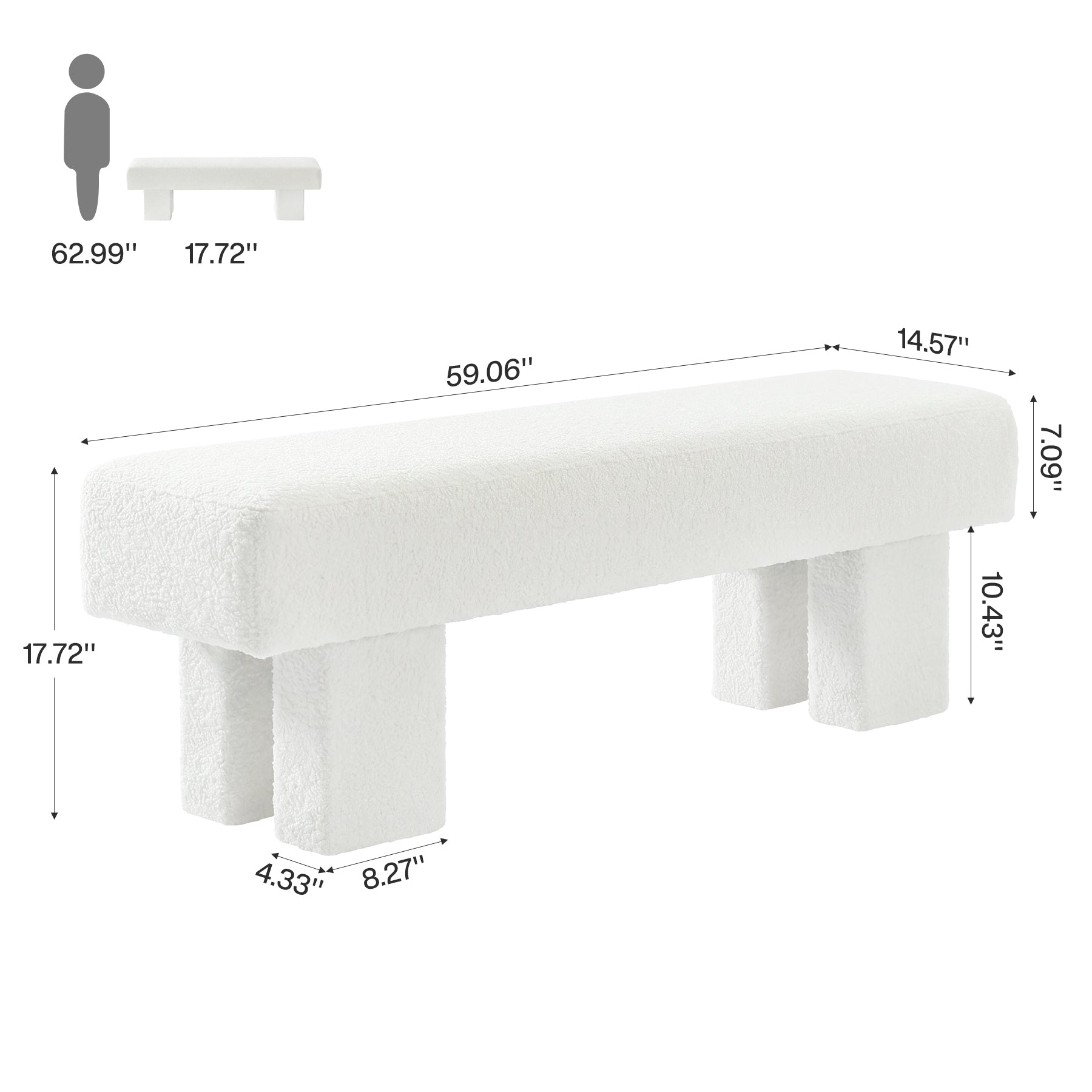 59" Entryway Bench, Modern Upholstered Ottoman Shoe Bench