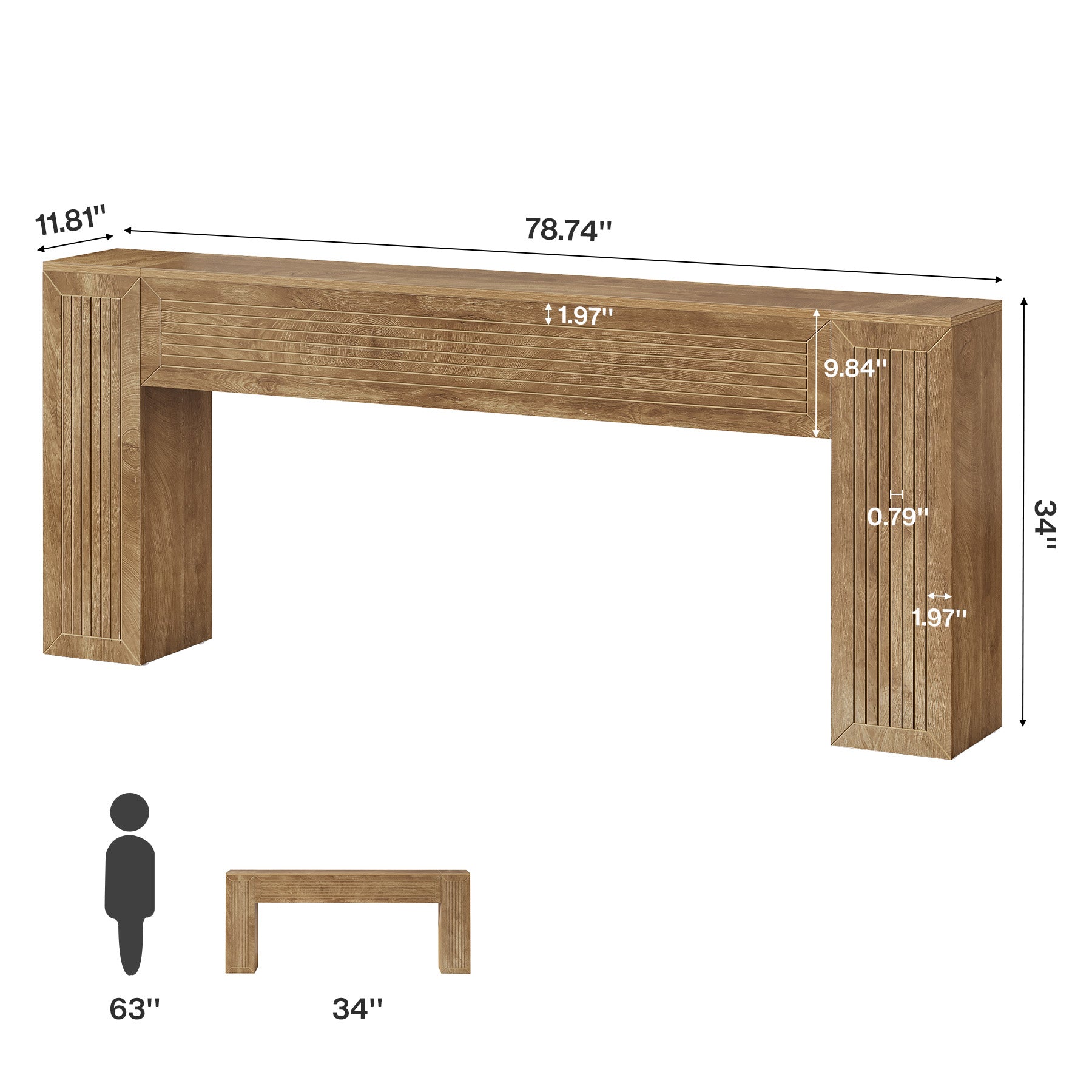 79" Extra Long Console Table, Modern Farmhouse Entryway Sofa Table with Fluted Legs