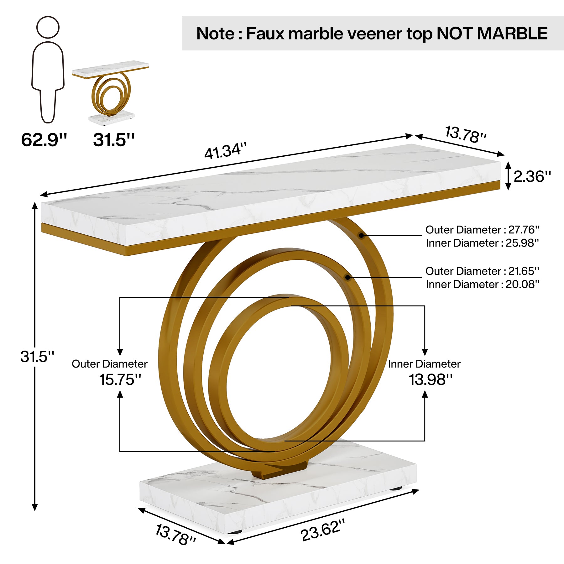 Narrow Console Table, 41" Entryway Sofa Table with Ring Base