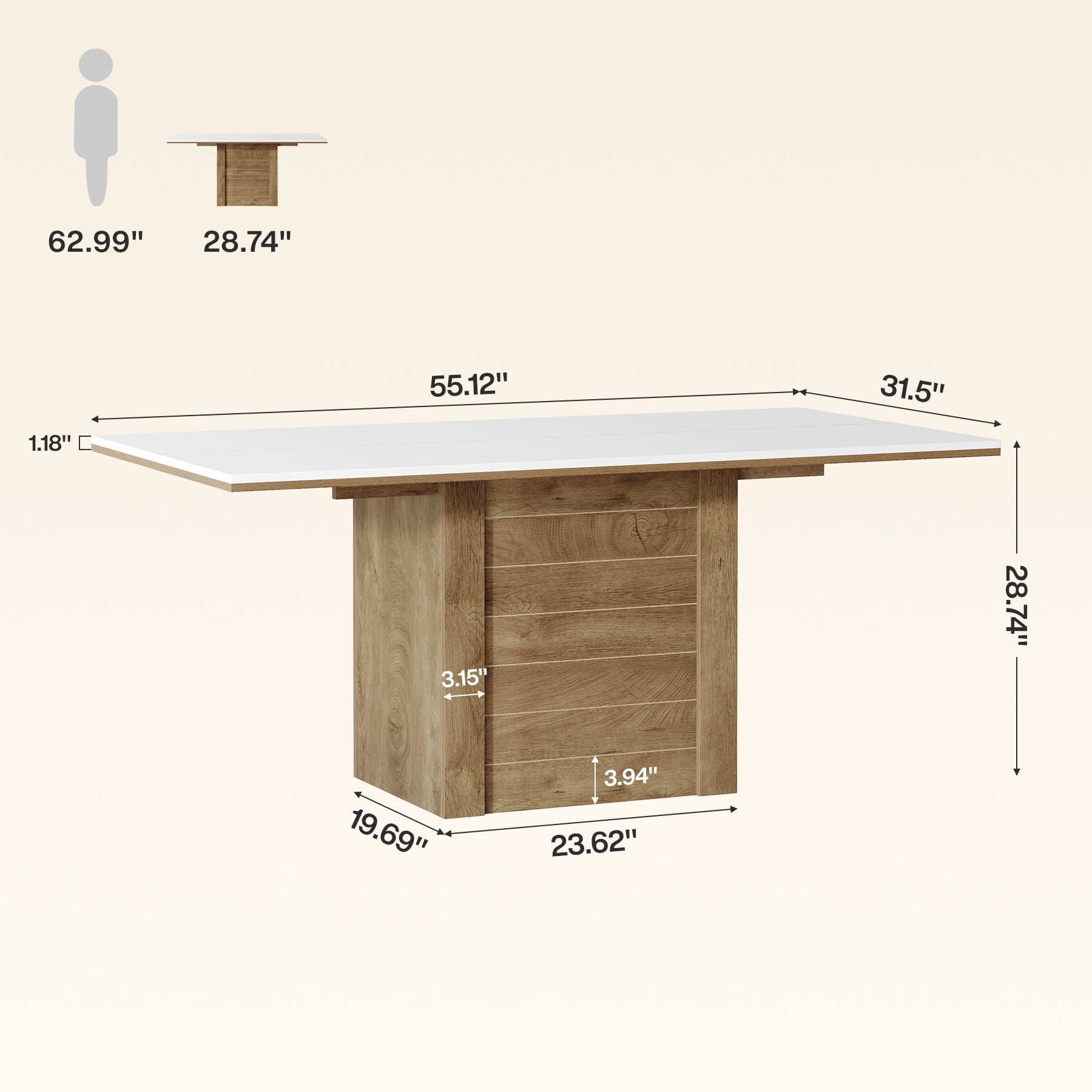 Tribesigns 55" Rectangular Dining Table, Farmhouse Kitchen Table for 4-6 People