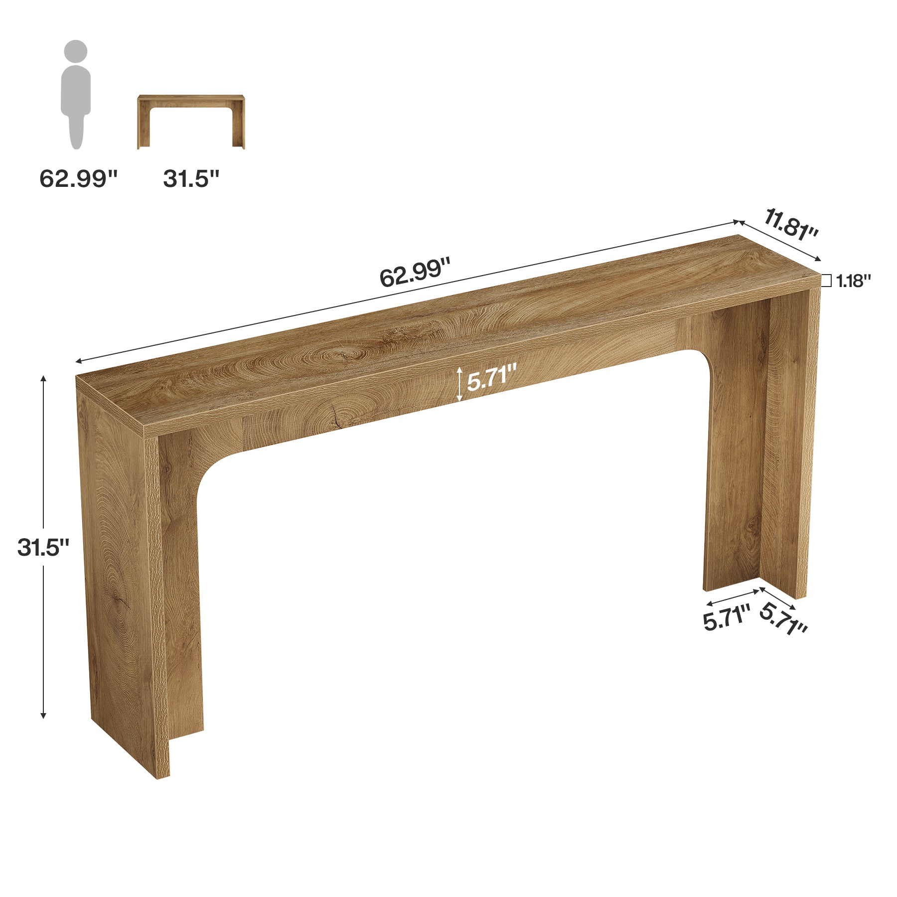 63" Narrow Console Table, Modern Minimalist Wood Entryway Table with Sturdy Base for Hallway & Behind Sofa