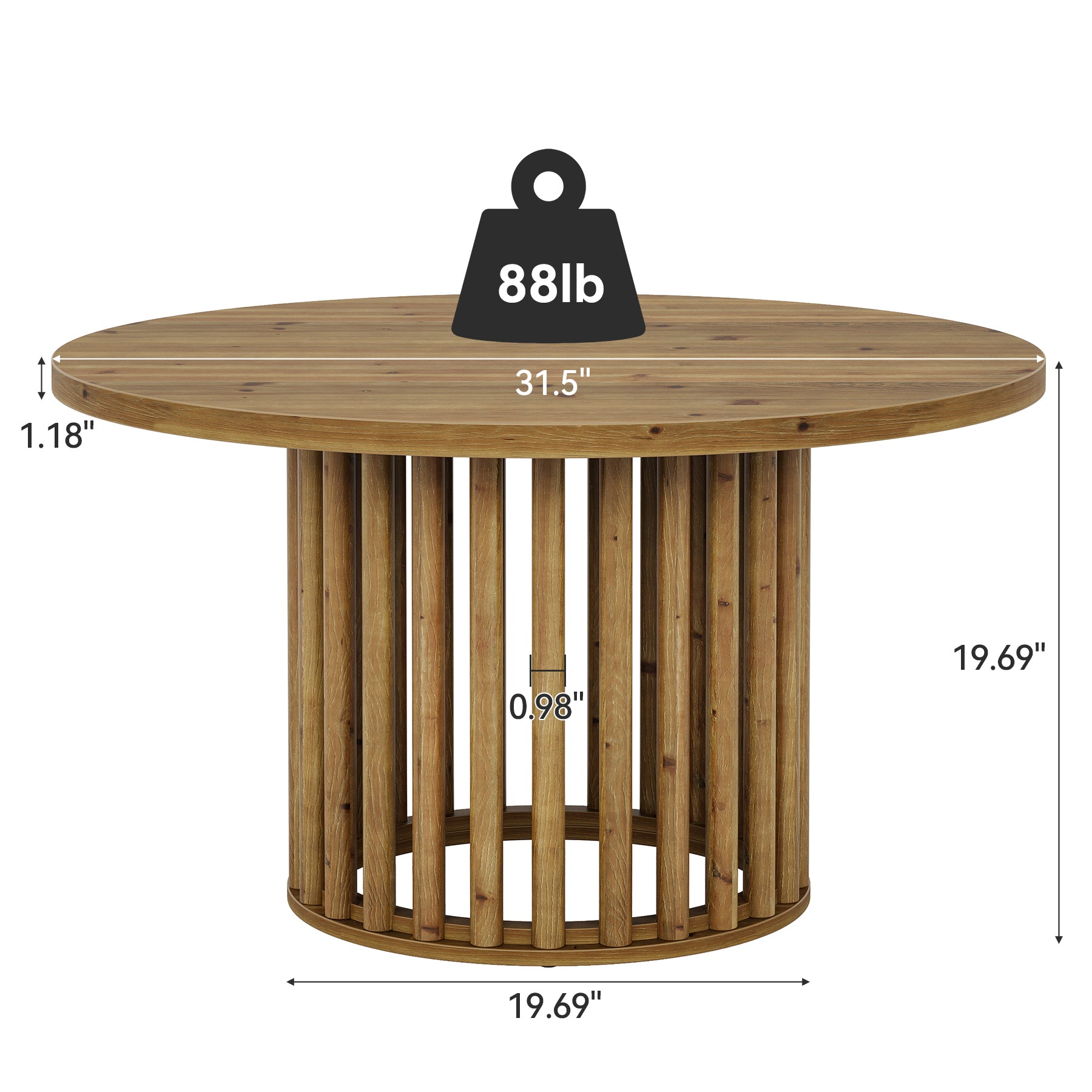 Solid Wood Round Coffee Table, 31.5" Center Tea Table with Cylindrical Hollow Base