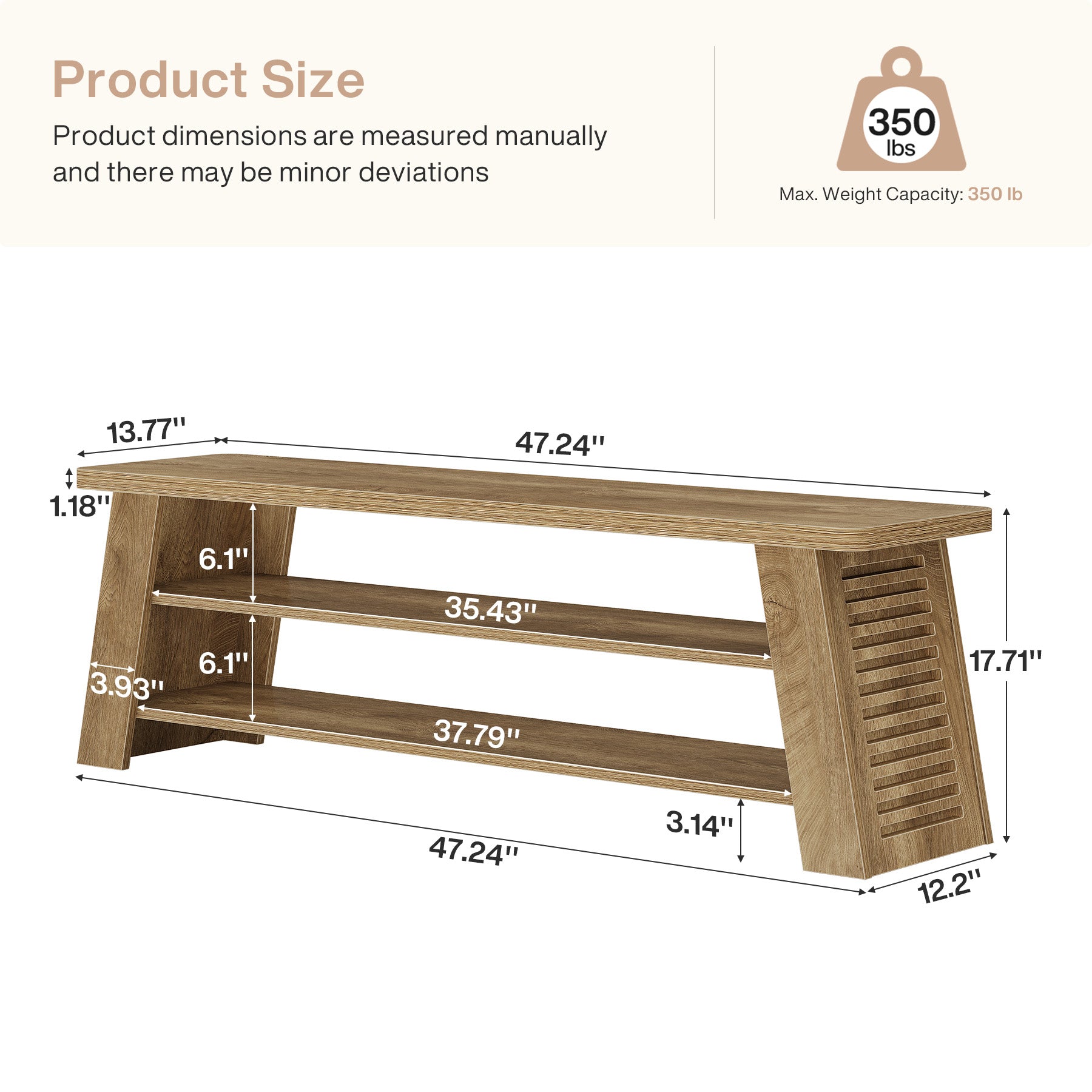 3-Tier Entryway Shoe Bench, 47" Dining Bench with Storage Shelves