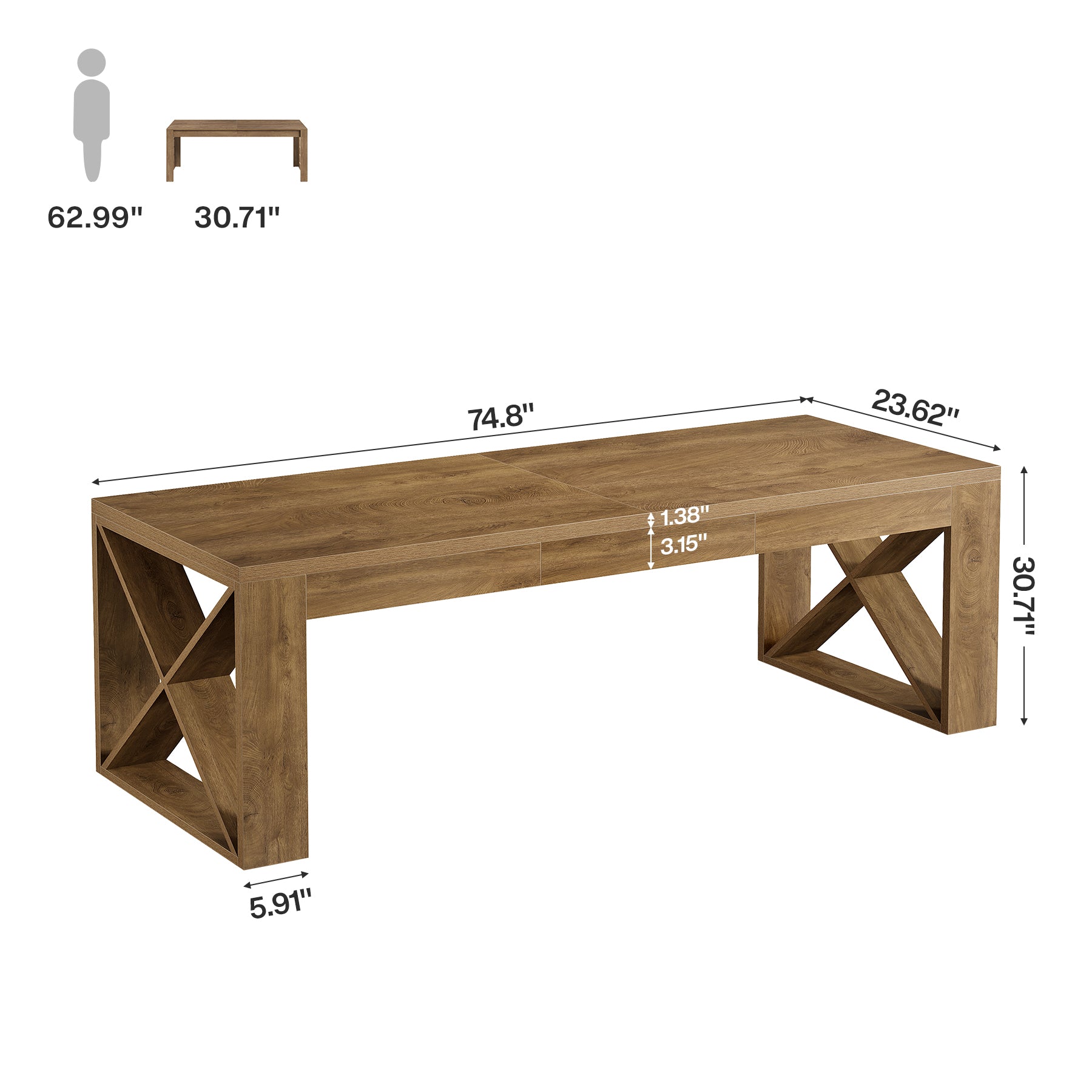 74.8" Two Person Desk, Double Desk with Wide Rectangle Base for Home Office