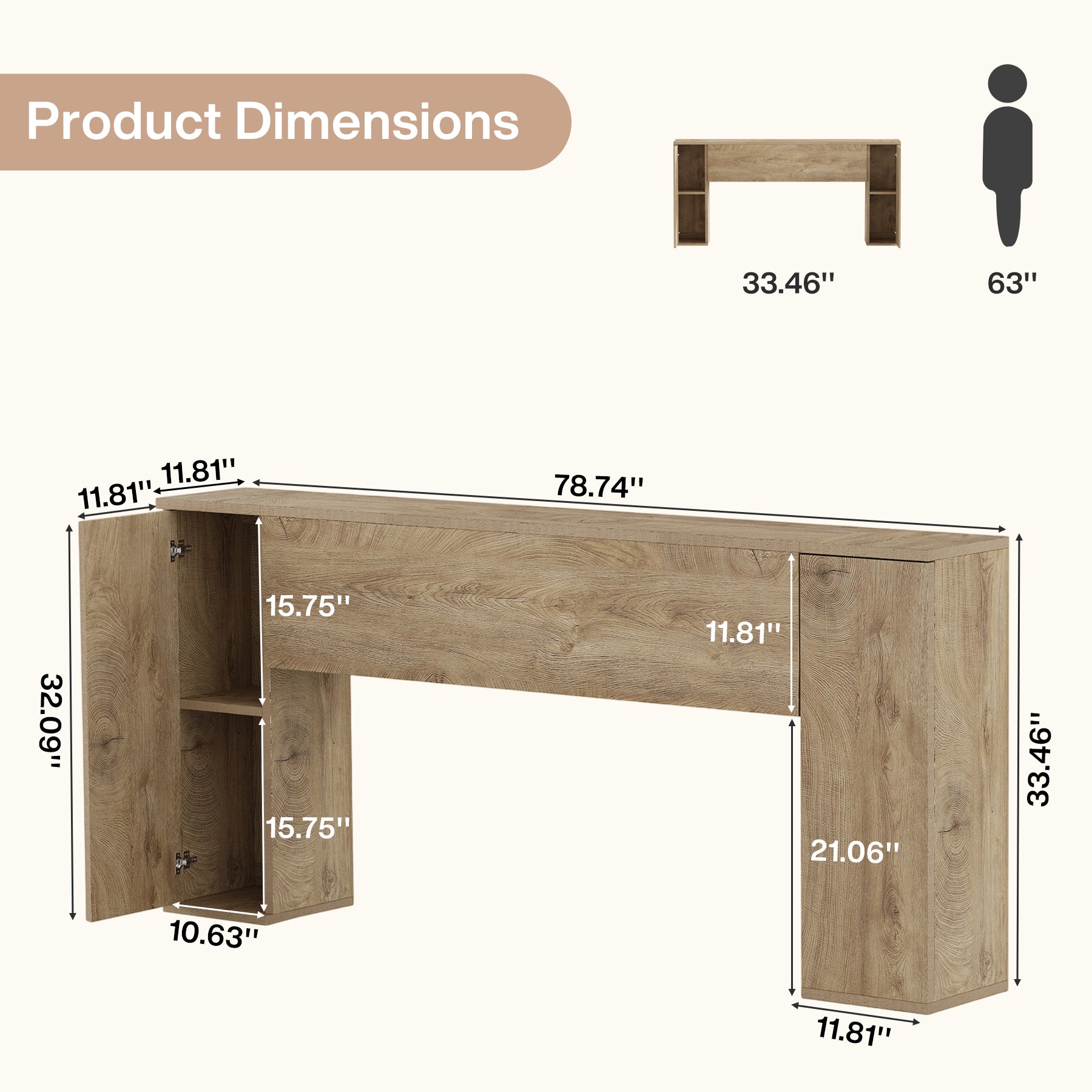 78.7” Extra Long Console Table, Farmhouse Entryway Table with 2 Hidden Storage Cabinets