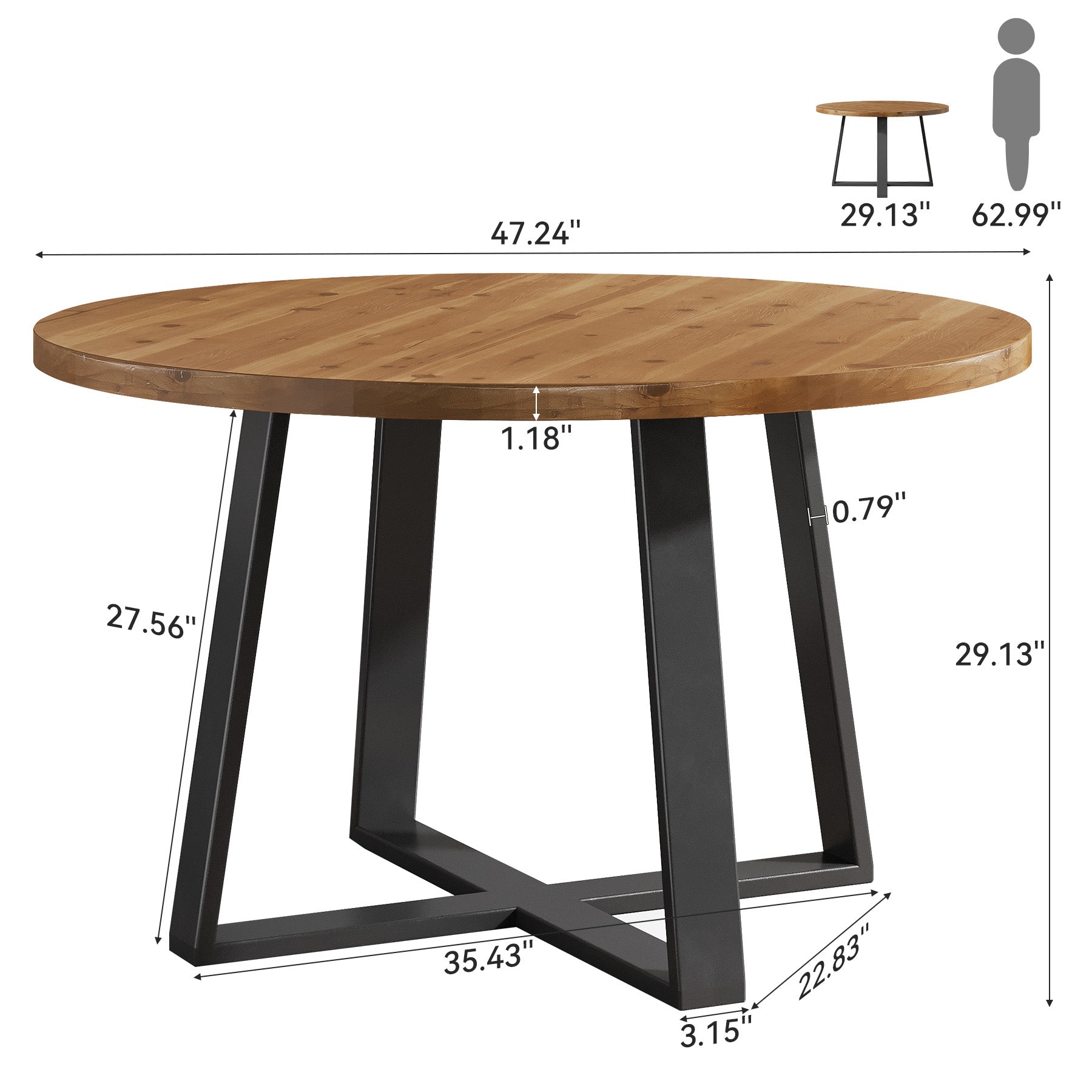 47" Round Conference Table, Solid Wood Meeting Table for Conference Room
