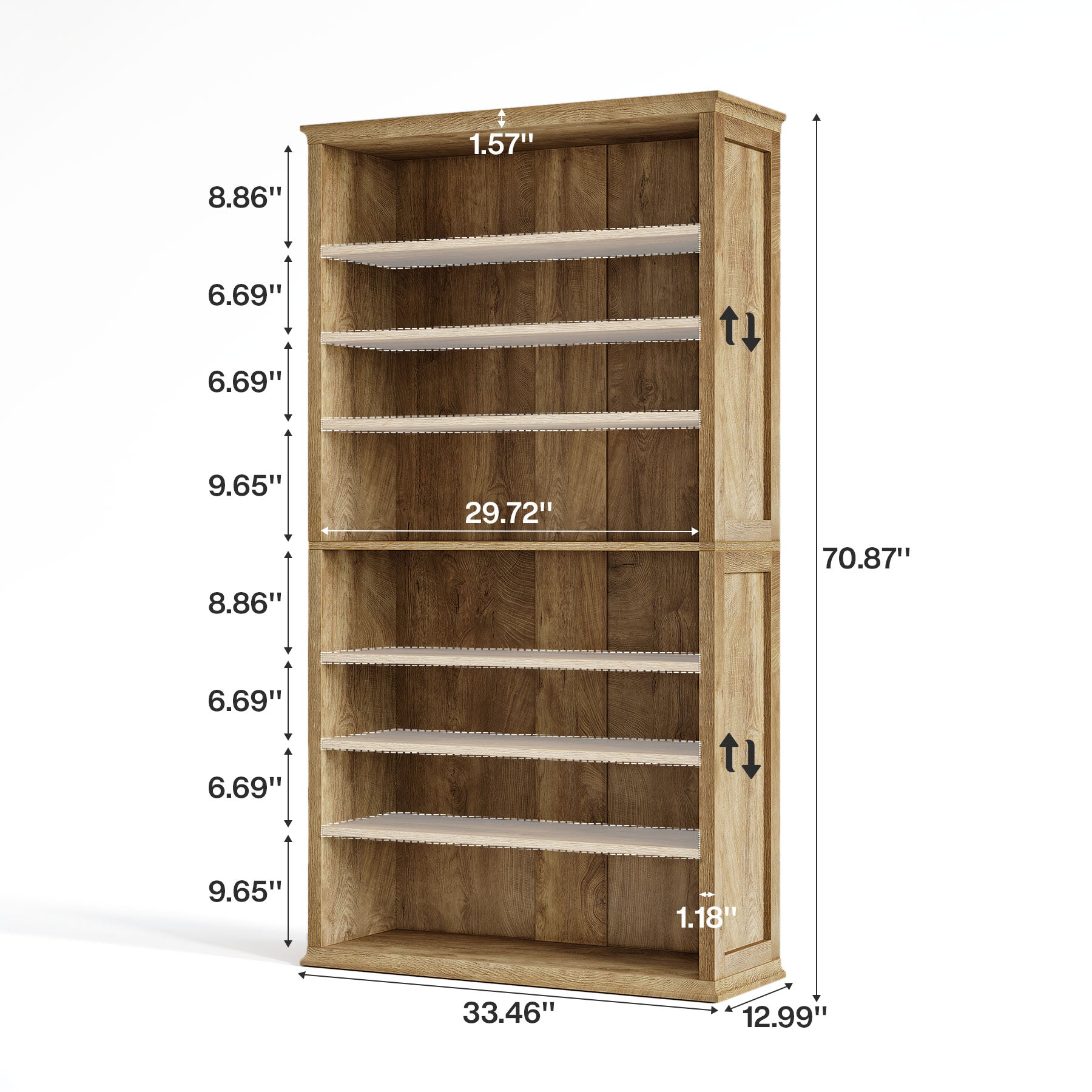 71" Tall Bookshelf, 8-Tier Bookcase FreeStanding Display Etagere with Adjustable Shelves
