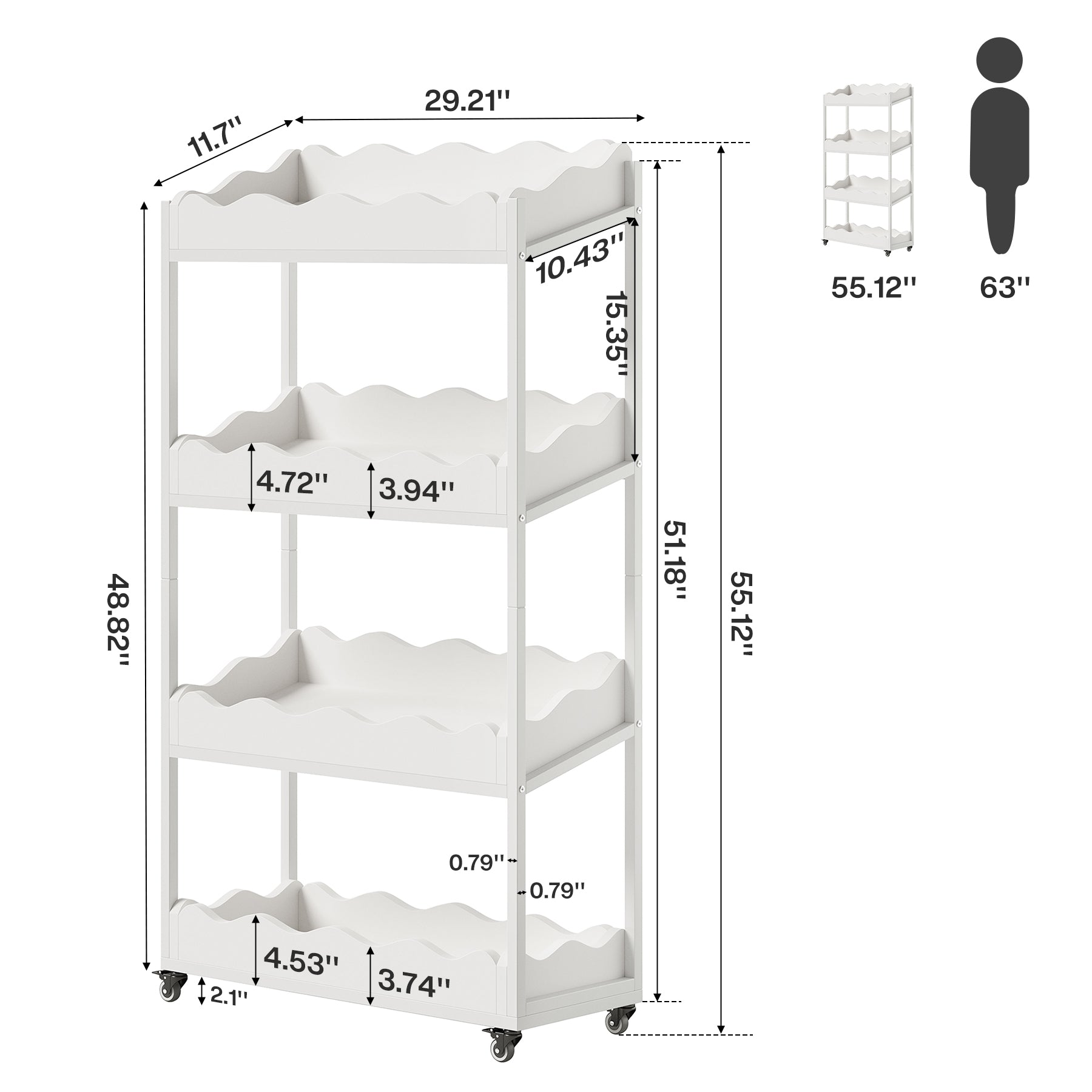 4-Tier Kitchen Cart, 55.12" Fruit and Vegetable Storage Rack with Wheels