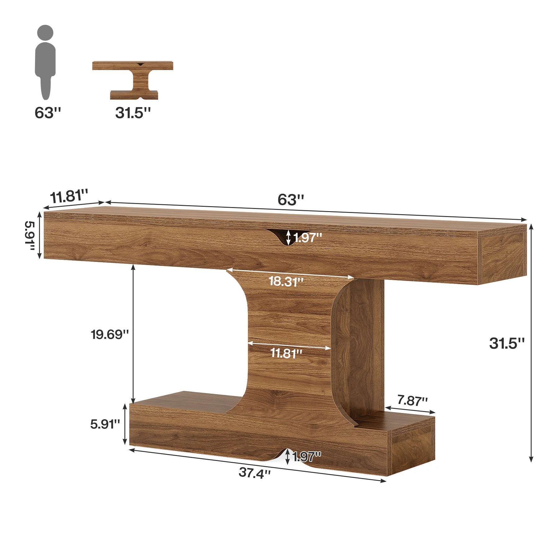 63" Console Table, I-Shaped Farmhouse Sofa Table Entryway Table