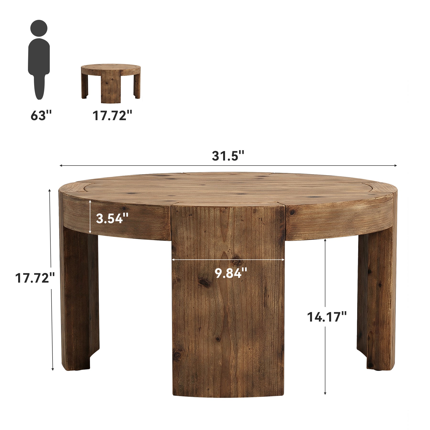 31.5" Round Coffee Table, Solid Wood Farmhouse Center Cocktail Tea Table for Living Room