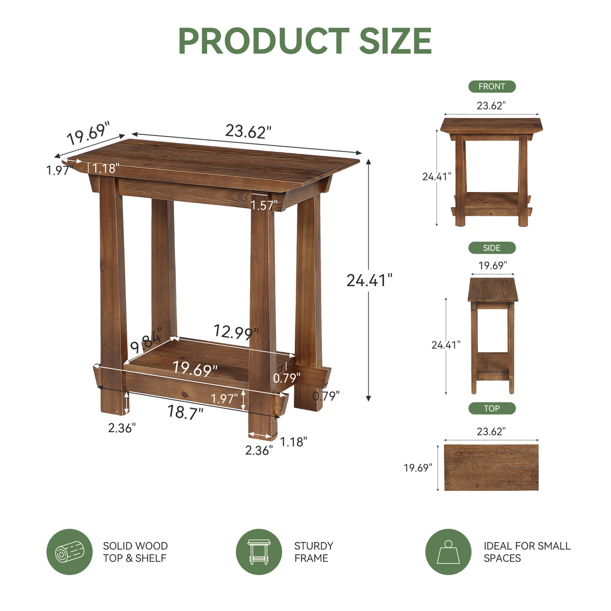 2-Tier Solid Wood End Table, Rectangle Sofa Side Table, Living Room Bedroom Nightstand