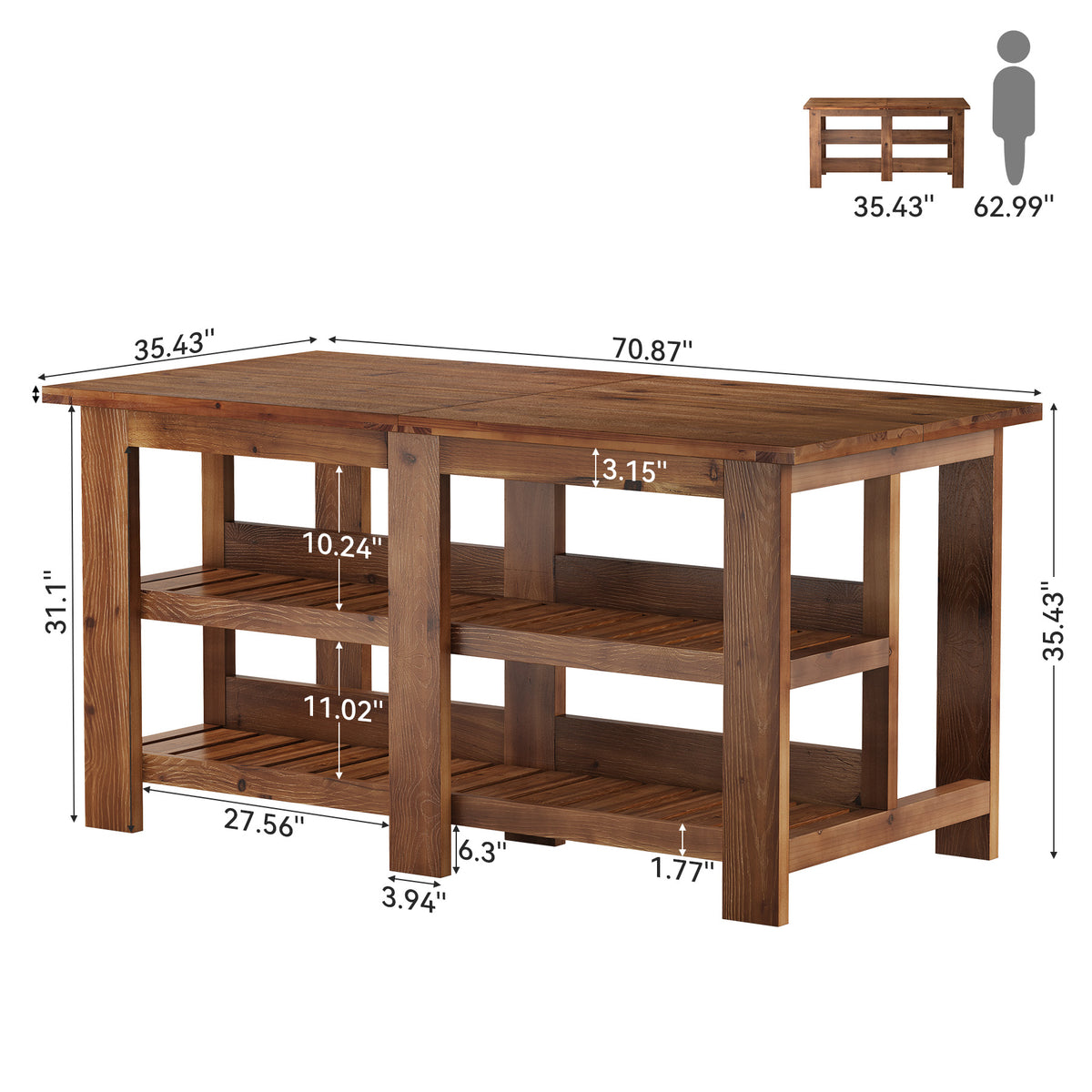 Tribesigns 70.9" Farmhouse Kitchen Island with Seating and Storage, Counter Height Table for Kitchen
