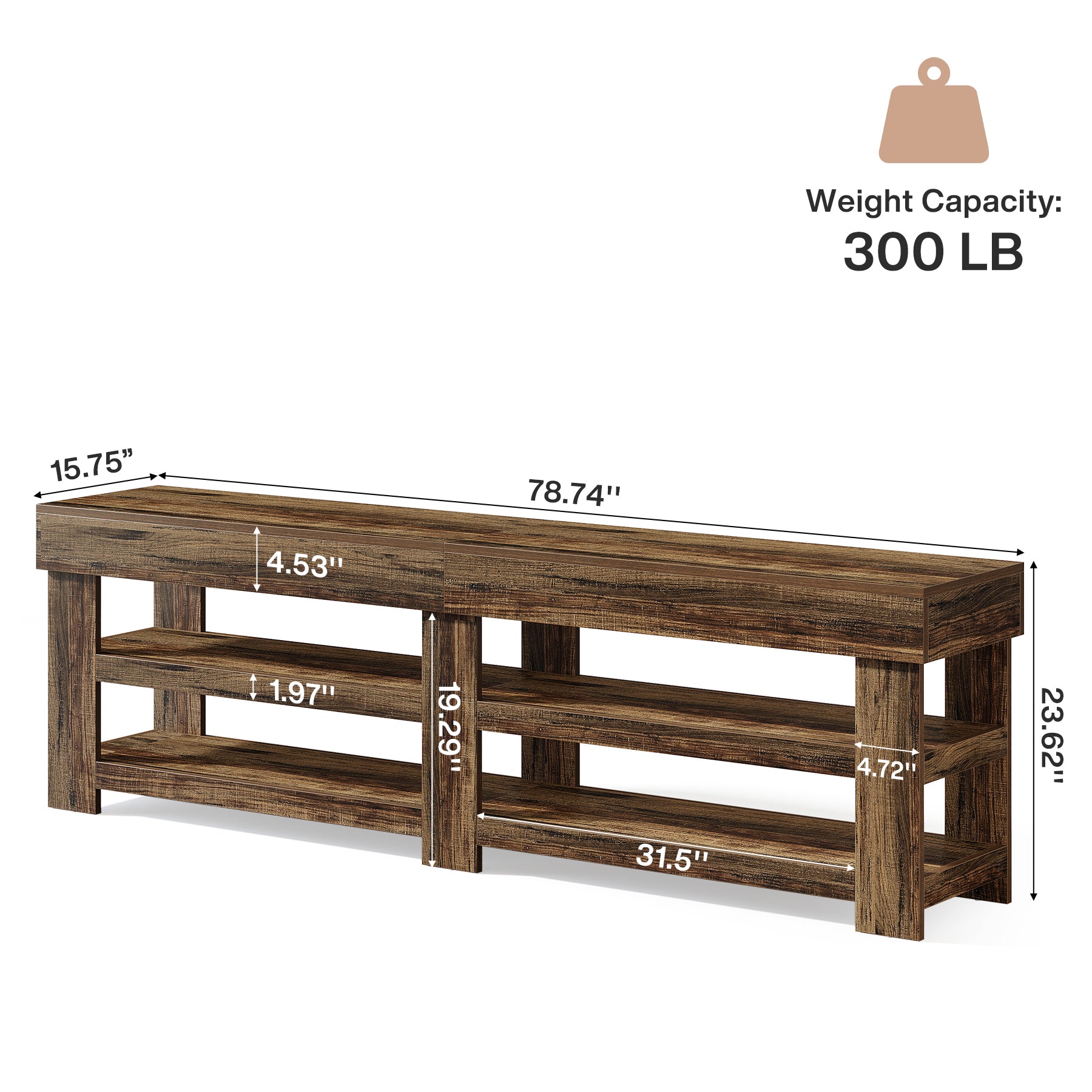 79" Extra Long Entryway Bench with Shoe Storage, Farmhouse Wood Shoe Bench