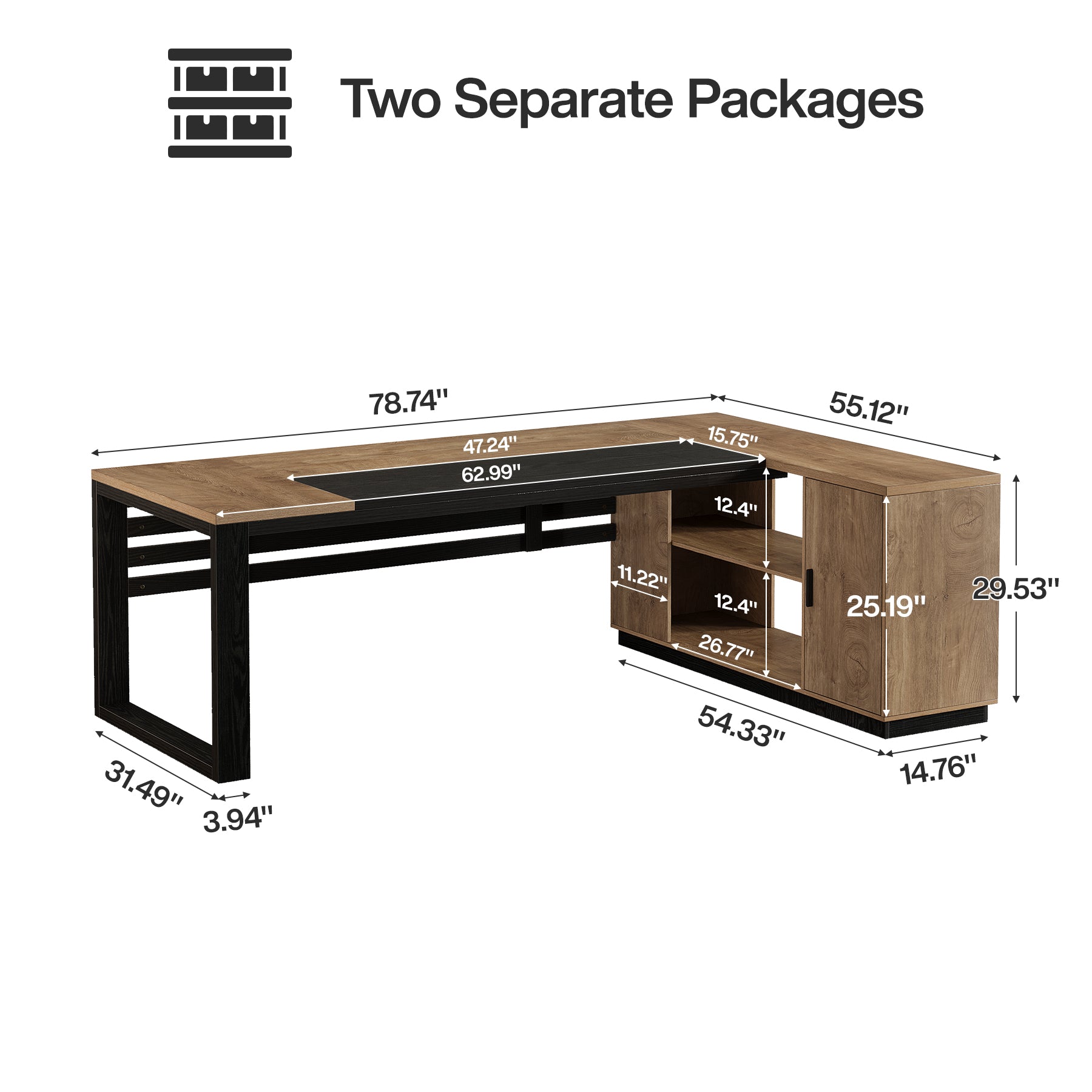 78" L-Shaped Executive Desk, Modern Office Desk with Cabinet Storage & Shelves