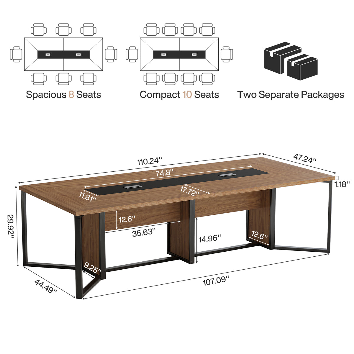 9FT Conference Table, 110.24" Office Meeting Table with Cable Grommets for 8-10 People