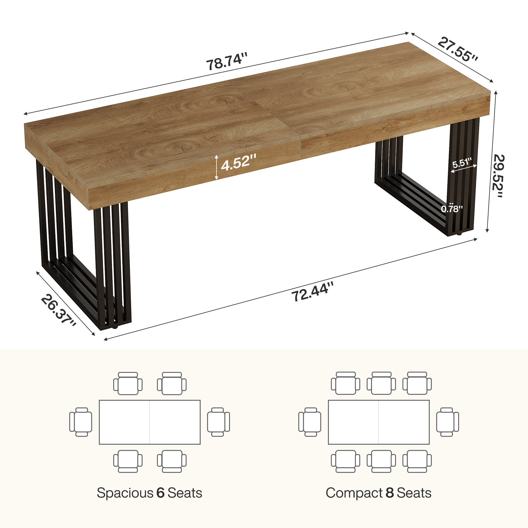 79" Large Computer Desk, Double Executive Desk with Thick Tabletop, Home Office