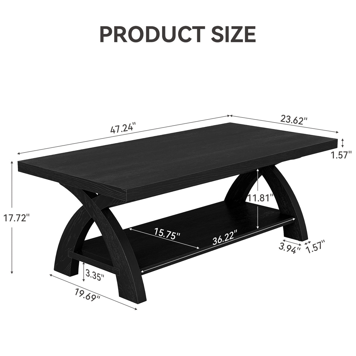Tribesigns 47.24-Inch Solid Wood Coffee Table, X-Leg Center Table for Living Room