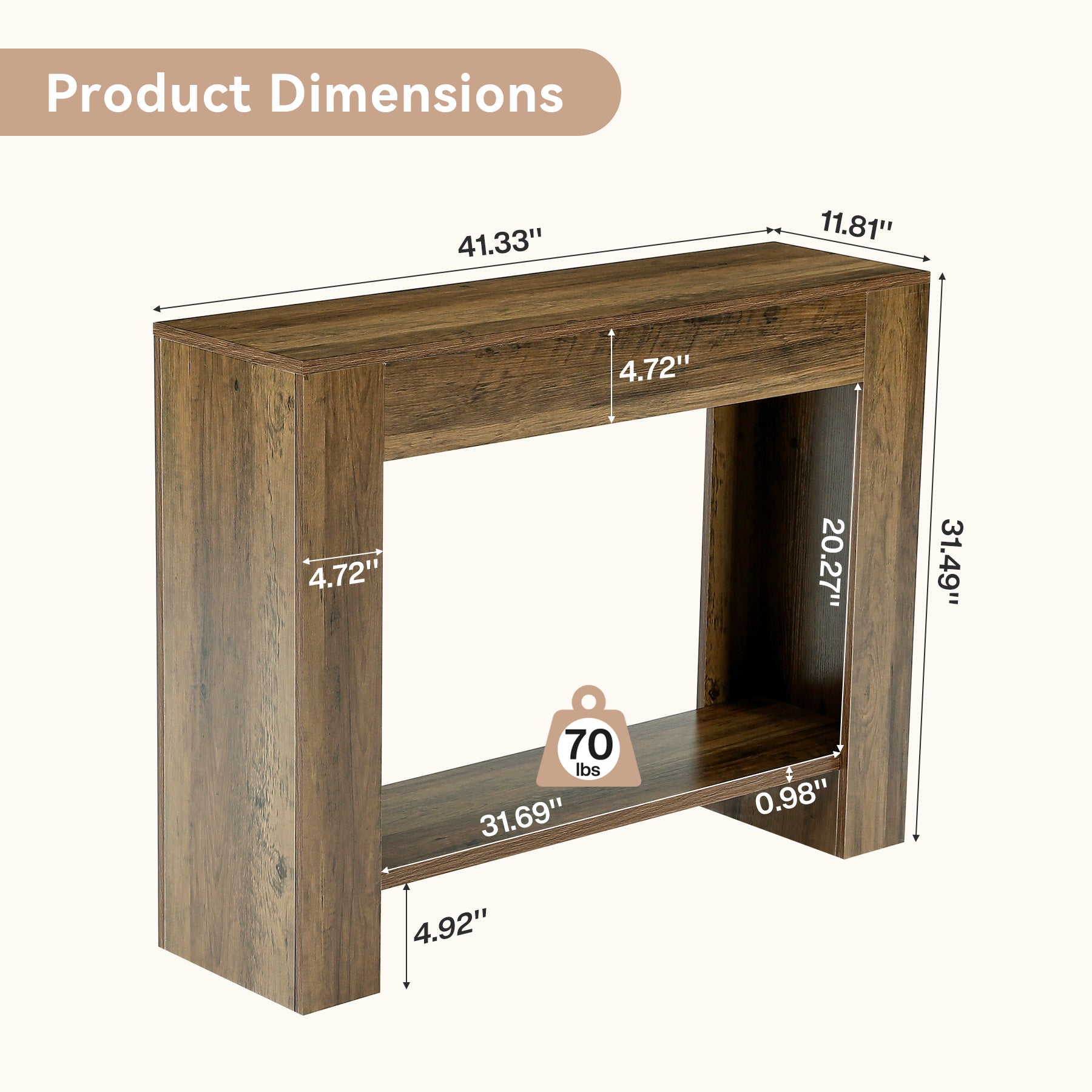 41.3” Farmhouse Console Table with 2-Tier Shelf, Narrow Entryway Sofa Table with Storage