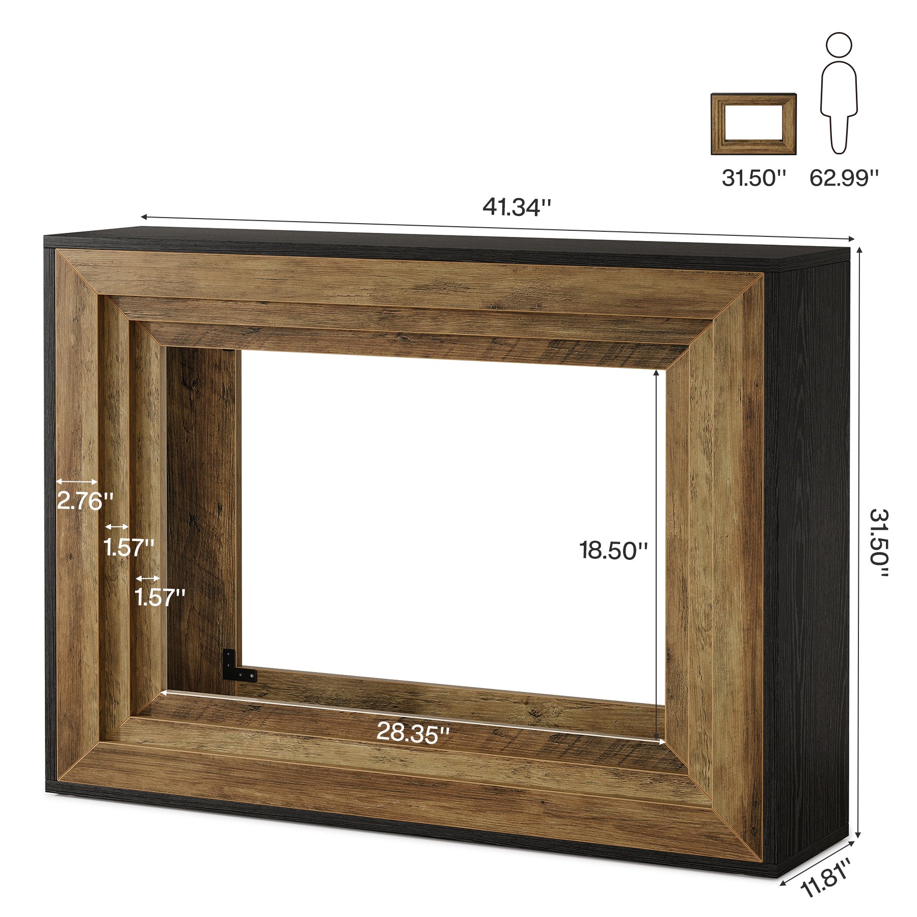 41.4" Narrow Console Table, Entryway Table with Open Storage, Vintage Wood & Matte Black Finish