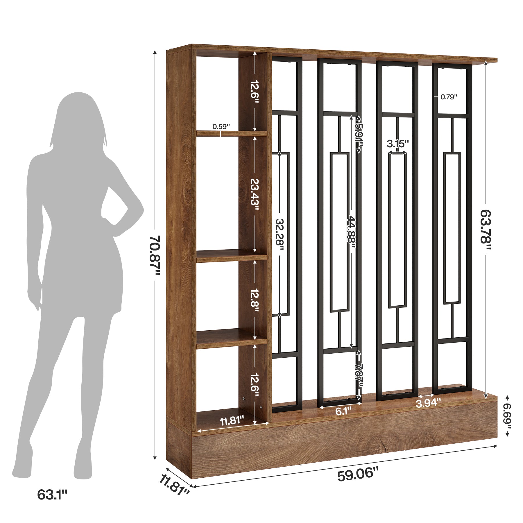 70.8" Tall Freestanding Room Divider, Storage Wall Partition with Display Shelves