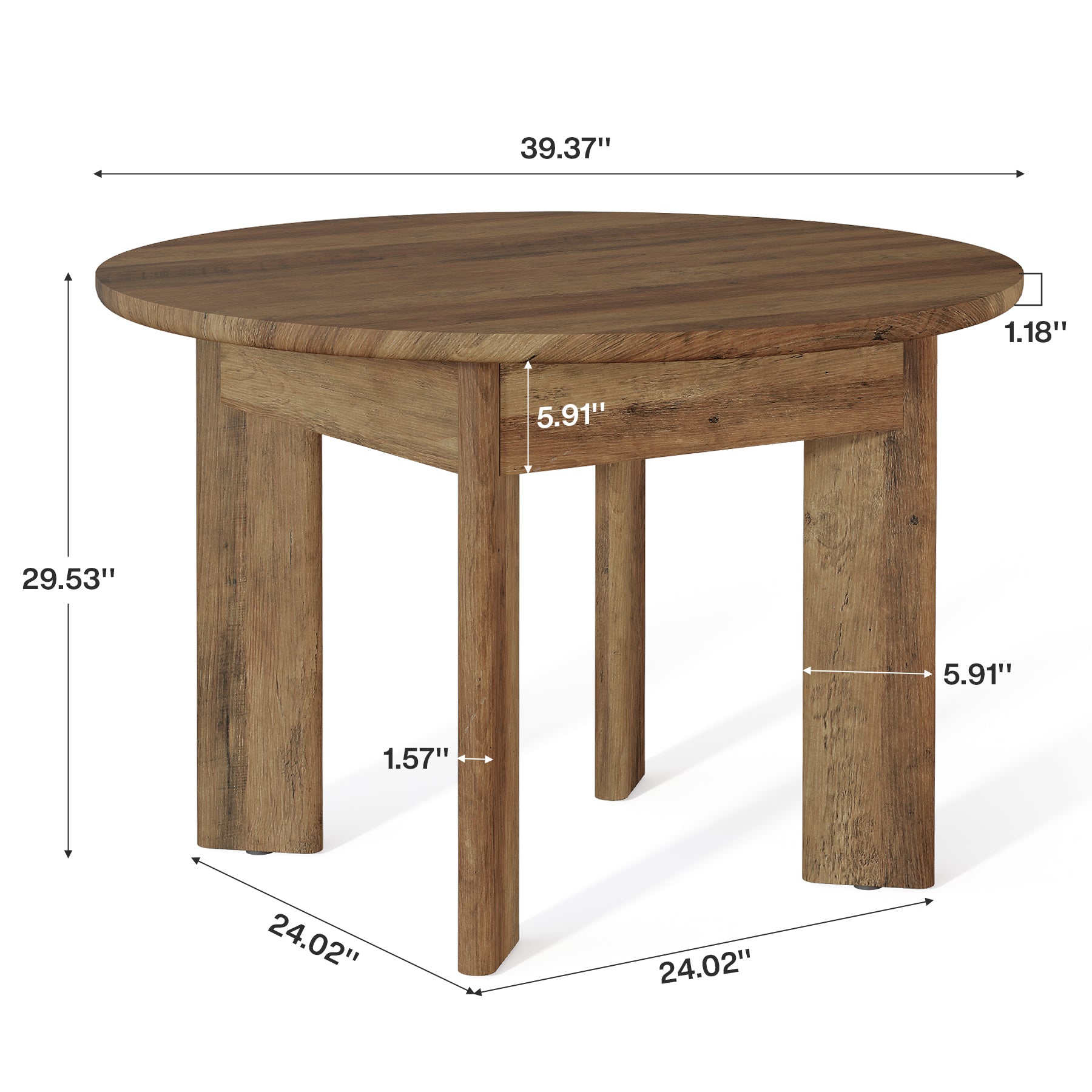 39" Round Dining Table for 4, Farmhouse Kitchen Table with Thick Pedestal Legs for Small Spaces