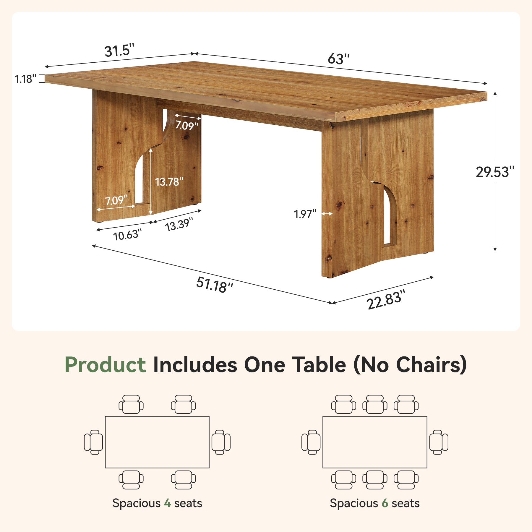 5.25FT Solid Wood Conference Table for 4-6 Users, 63" Executive Desk with Cutout Bases