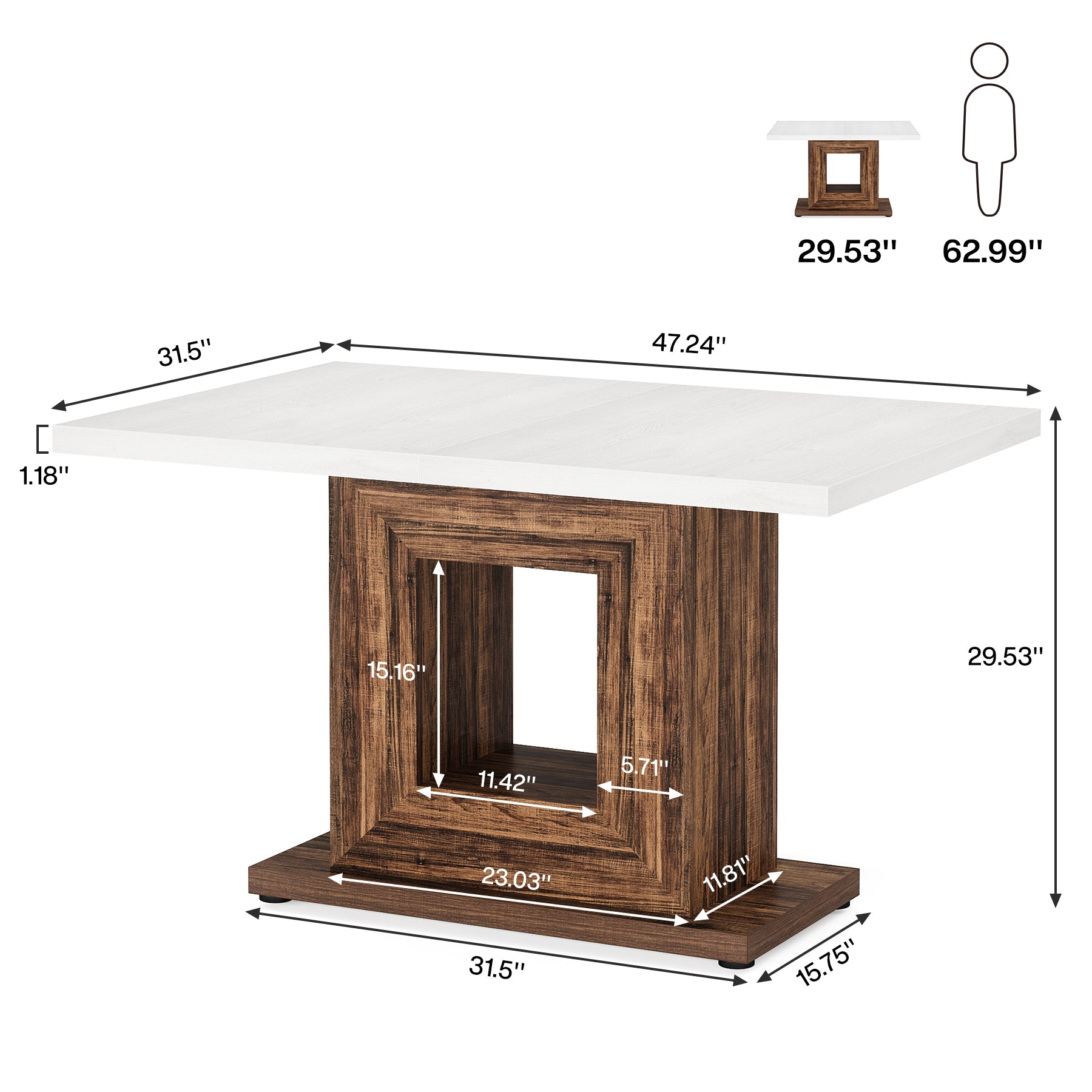 47" Dining Table, Farmhouse Kitchen Dinner Table for 4