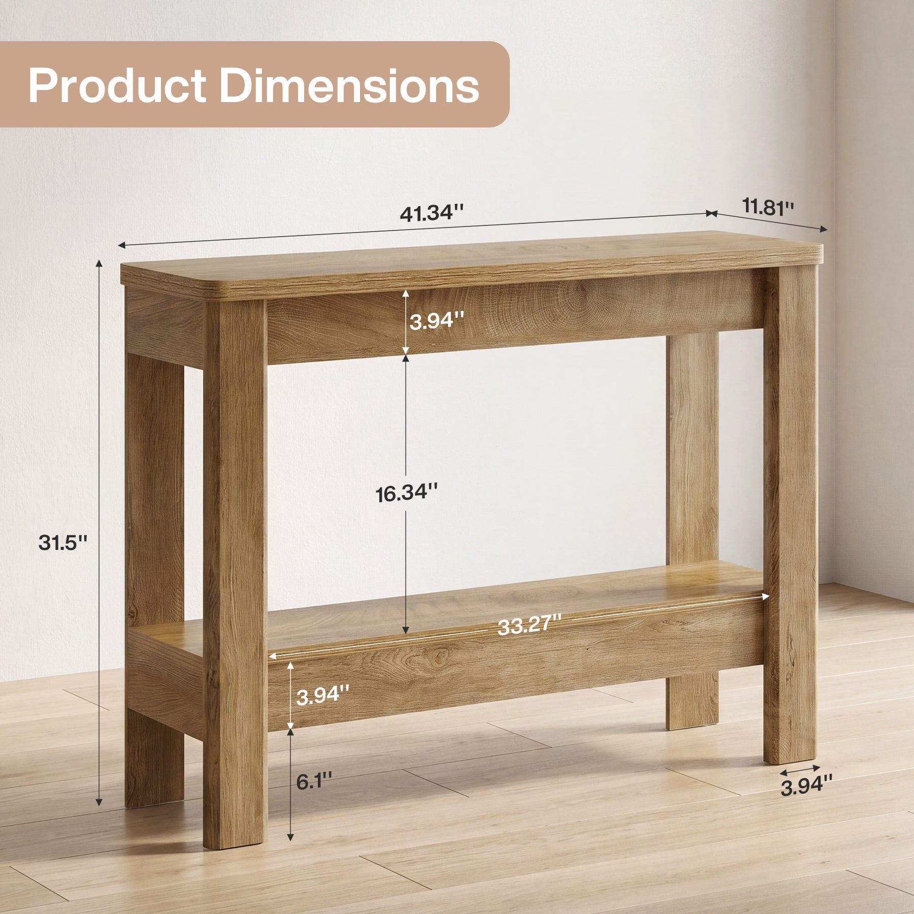 41.34"Console Table, Farmhouse Sofa Table with Storage Shelf for Entryway