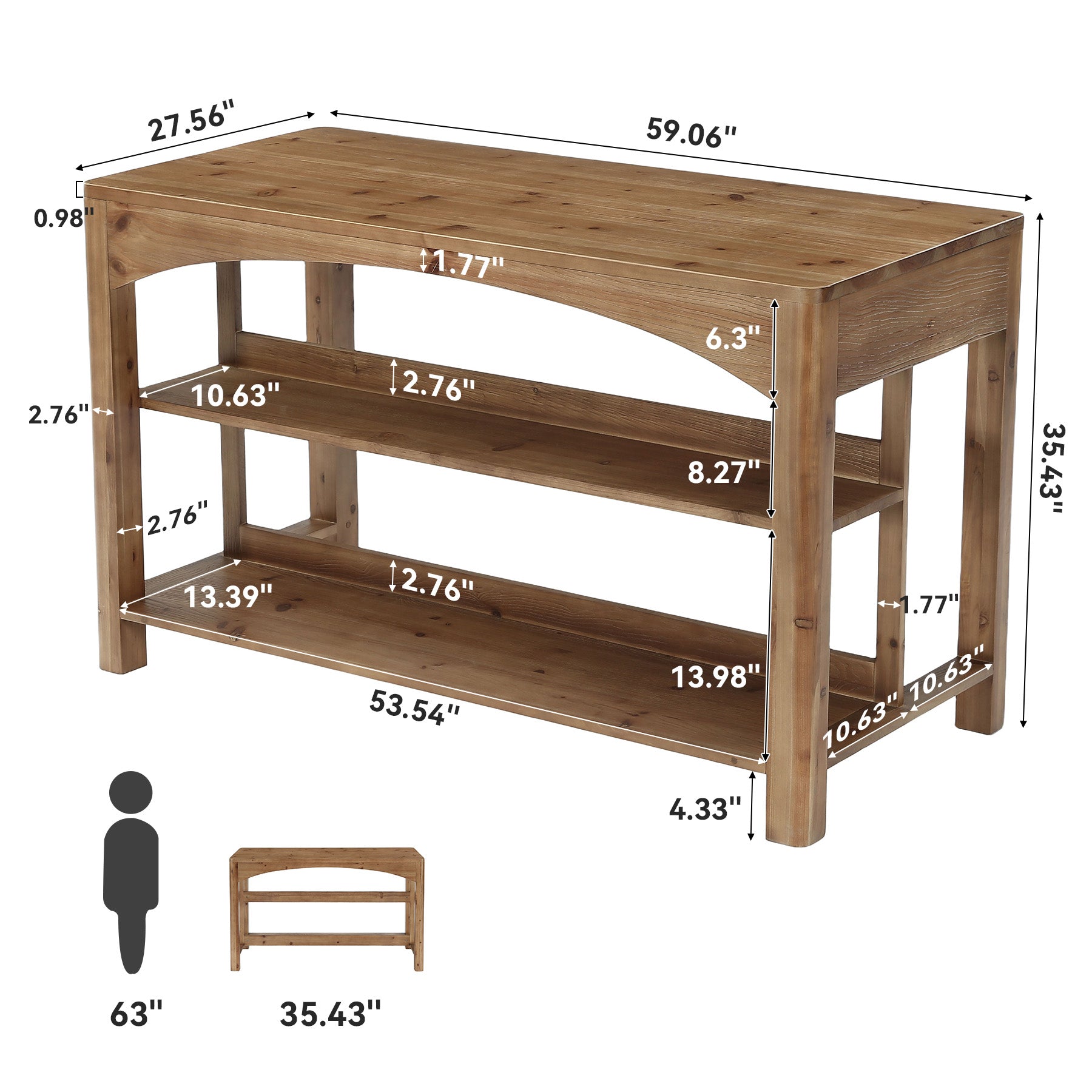 Tribesigns 59-Inch Bar Table, Farmhouse Counter Height Table with Storage Shelves for Kitchen Dining Room