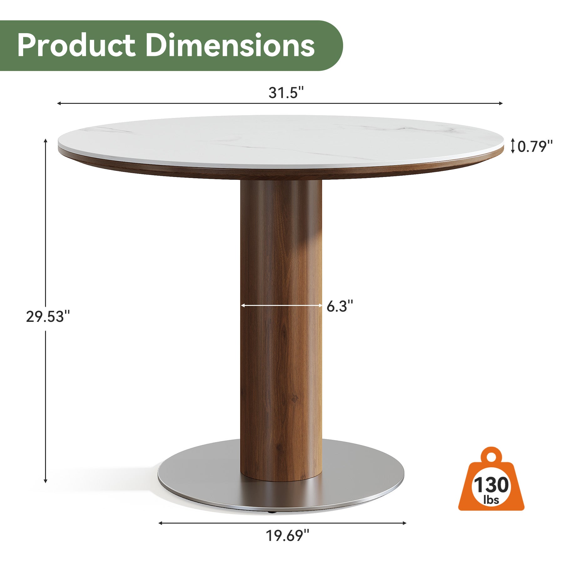 31.5" Modern Dining Table, Round Kitchen Table with Sintered Stone Top