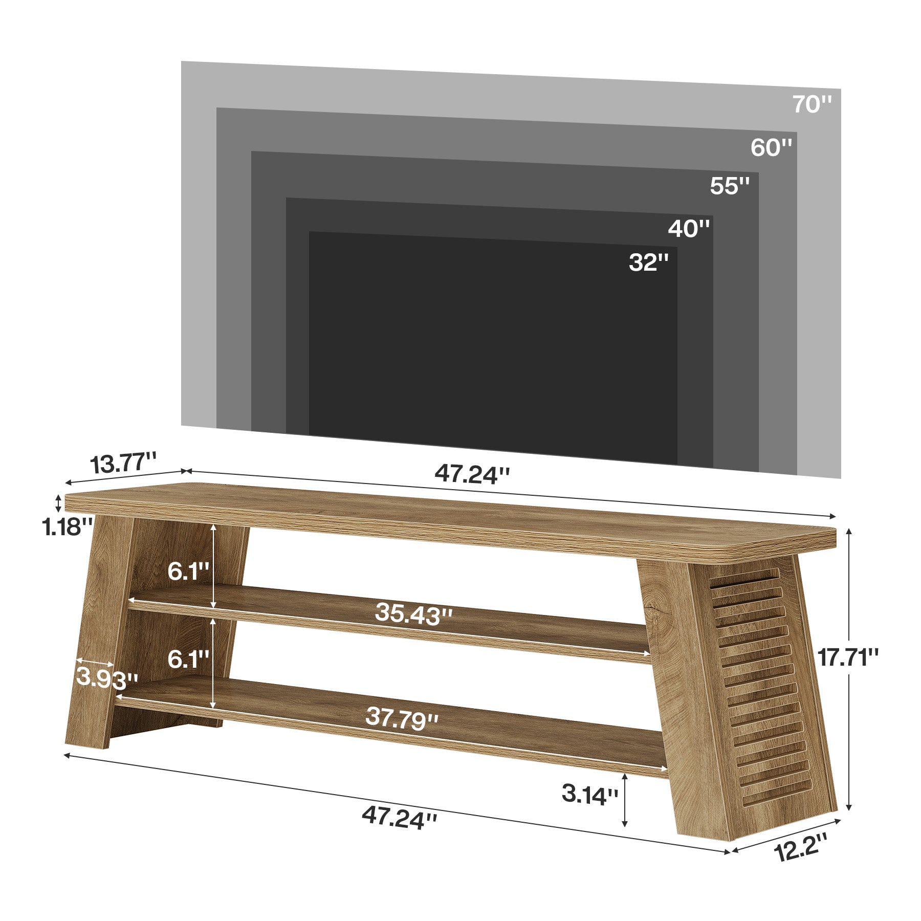 47" TV Stand for 60" TVs, 3-Tier Entertainment Media Center with Storage Shelves