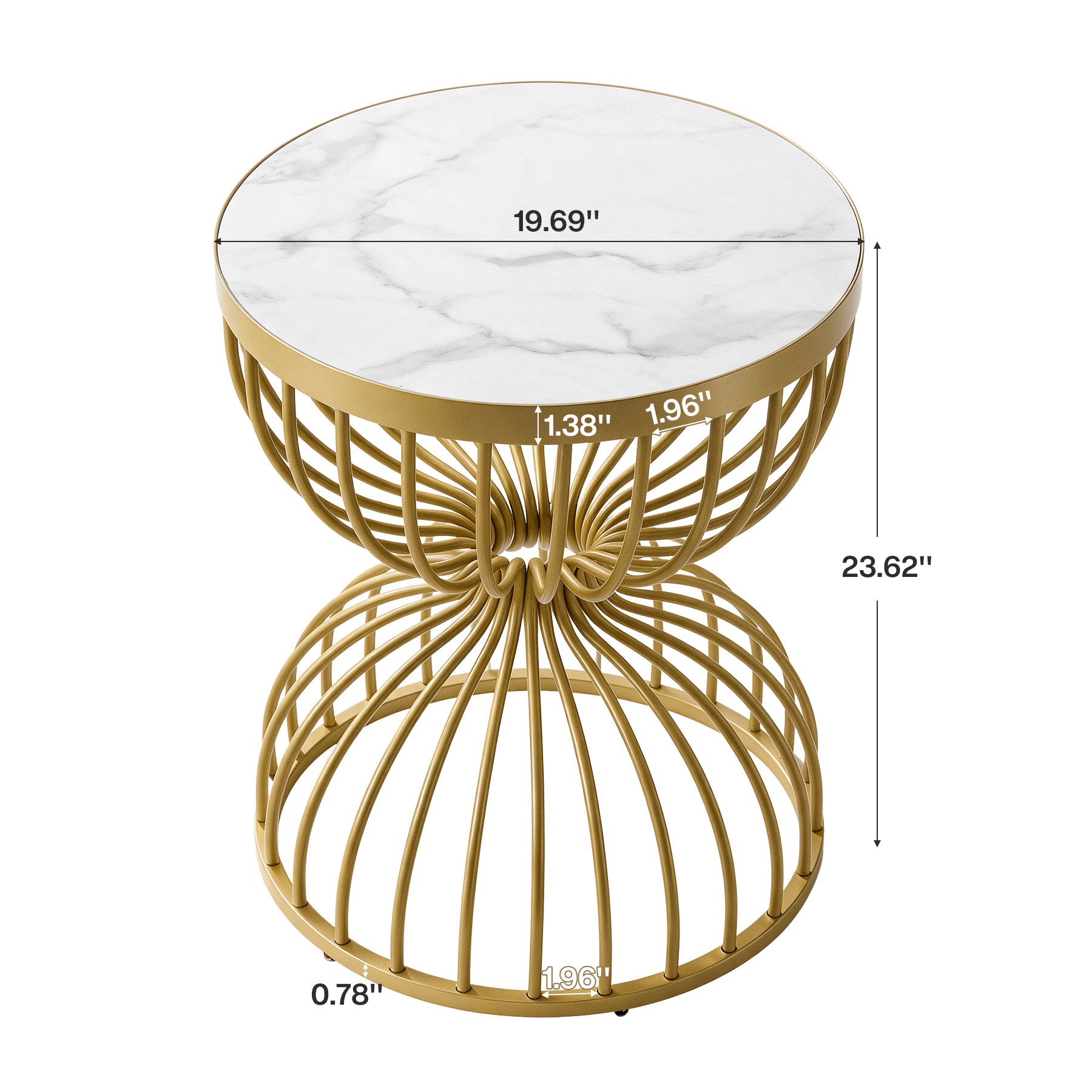 Hourglass Round End Table, Modern Accent Side Table with Faux Marble Top & Metal Frame