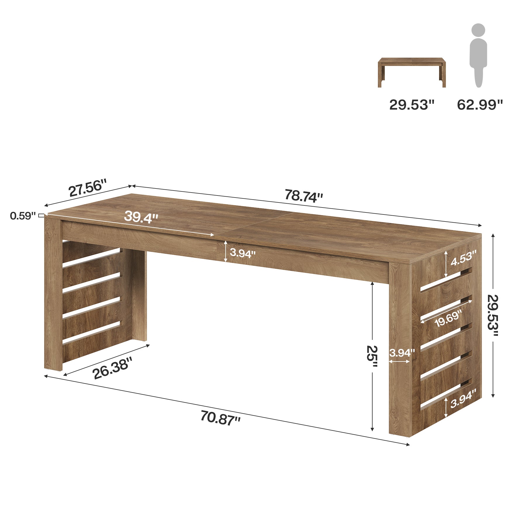 79" Executive Desk with Double Pedestal Base, Farmhouse Home Office Computer Desk