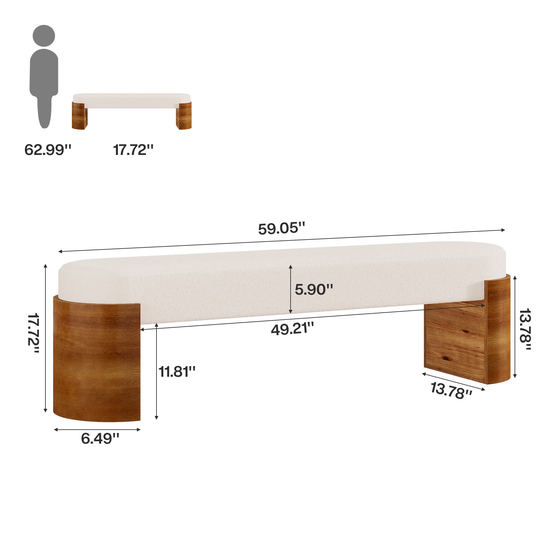 59" Upholstered Entryway Bench, Modern Shoe Bench End of Bed Bench