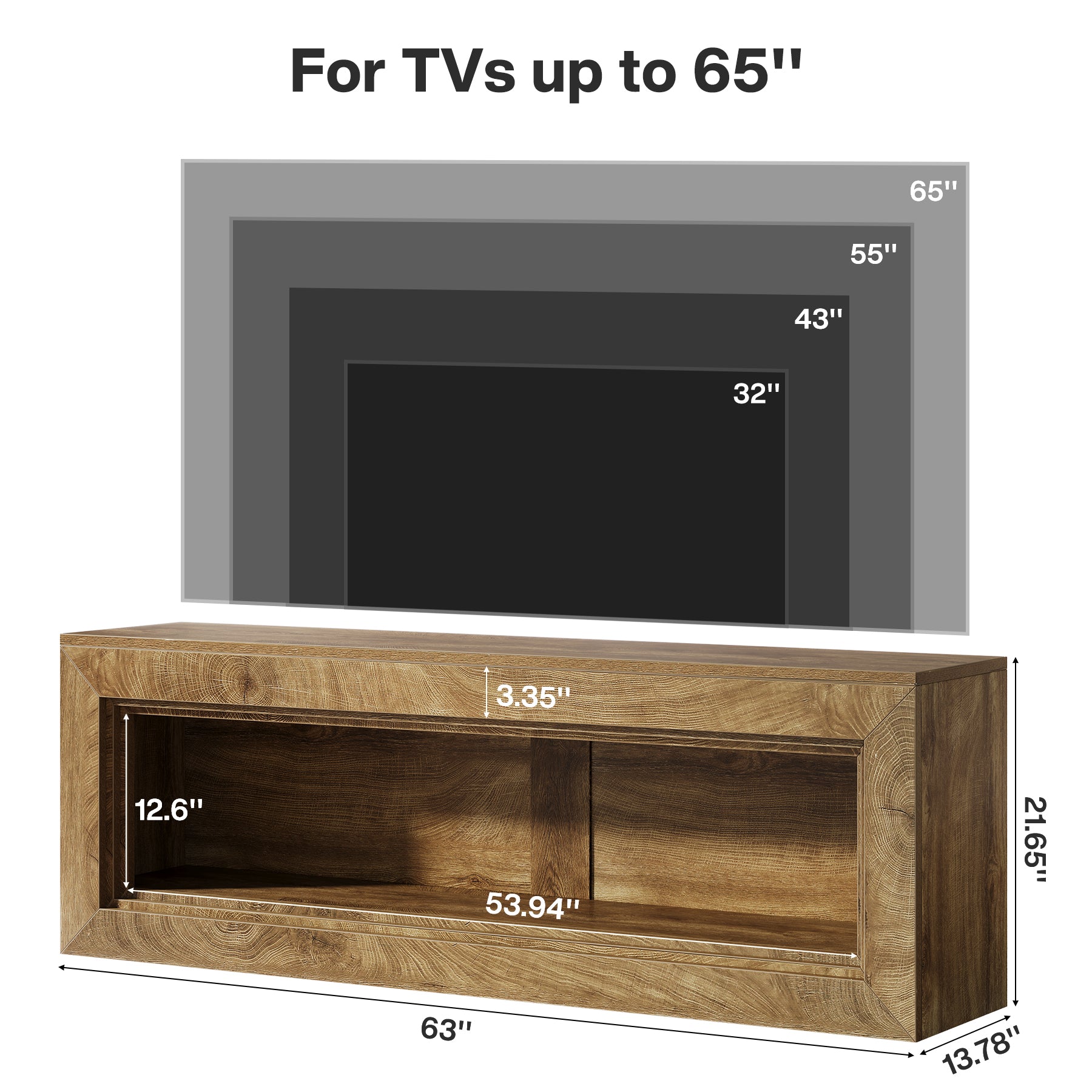 63" TV Stand for TV up to 75", Entertainment Center Stand with Storage Shelves