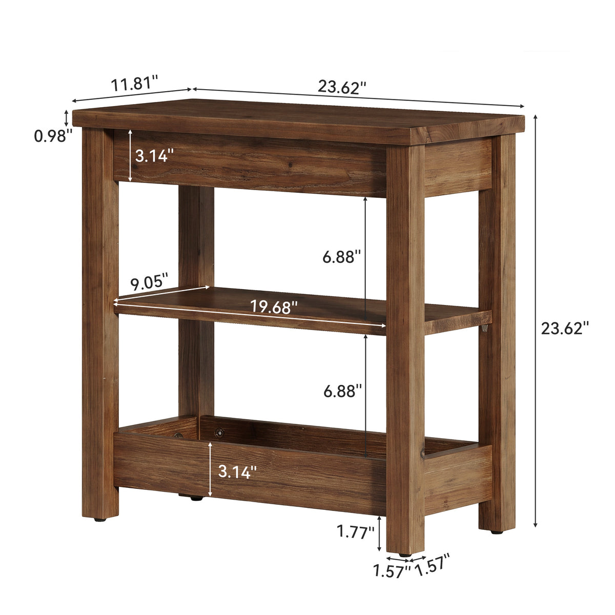 Tribesigns 23.62" Solid Wood End Table, 3-Tier Narrow Side Table for Living Room and Bedroom