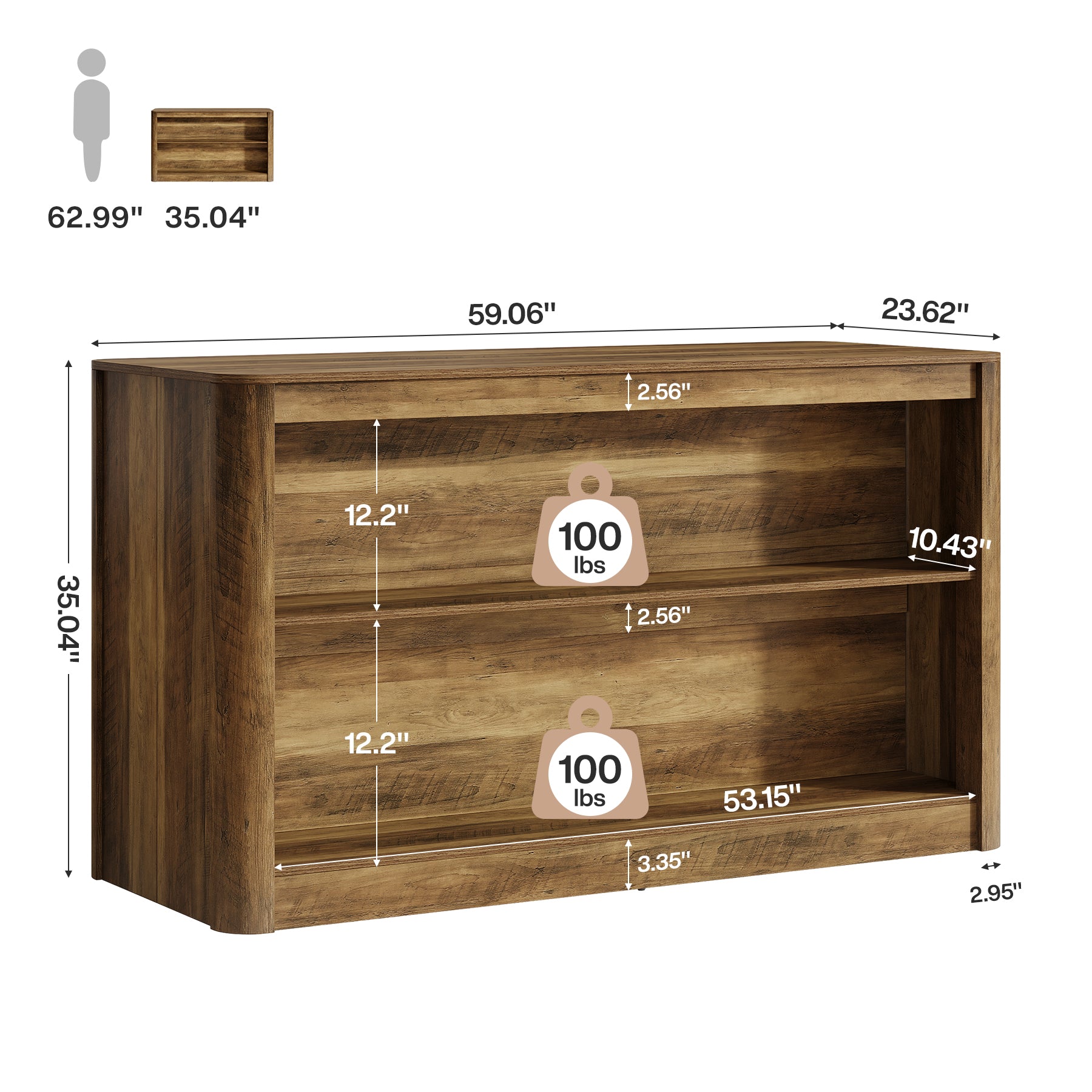 59" Bar Table, Rectangle Counter Height Pub Table Home Bar Unit with Storage Shelves