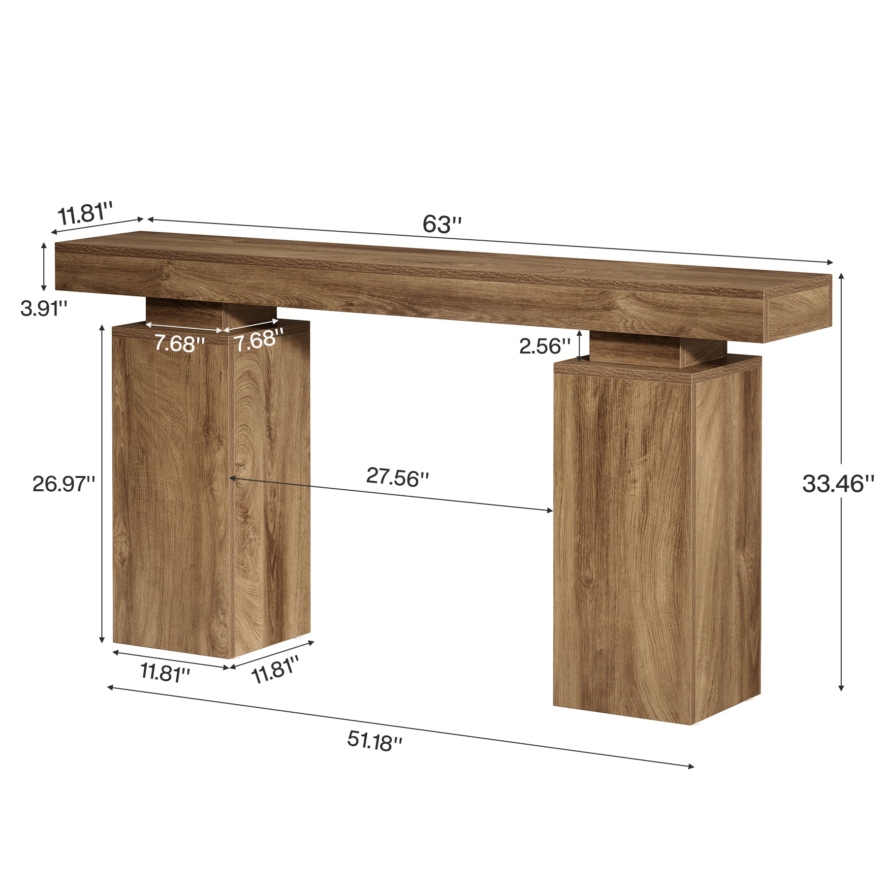 63" Console Table, Wooden Entryway Table Foyer Stand