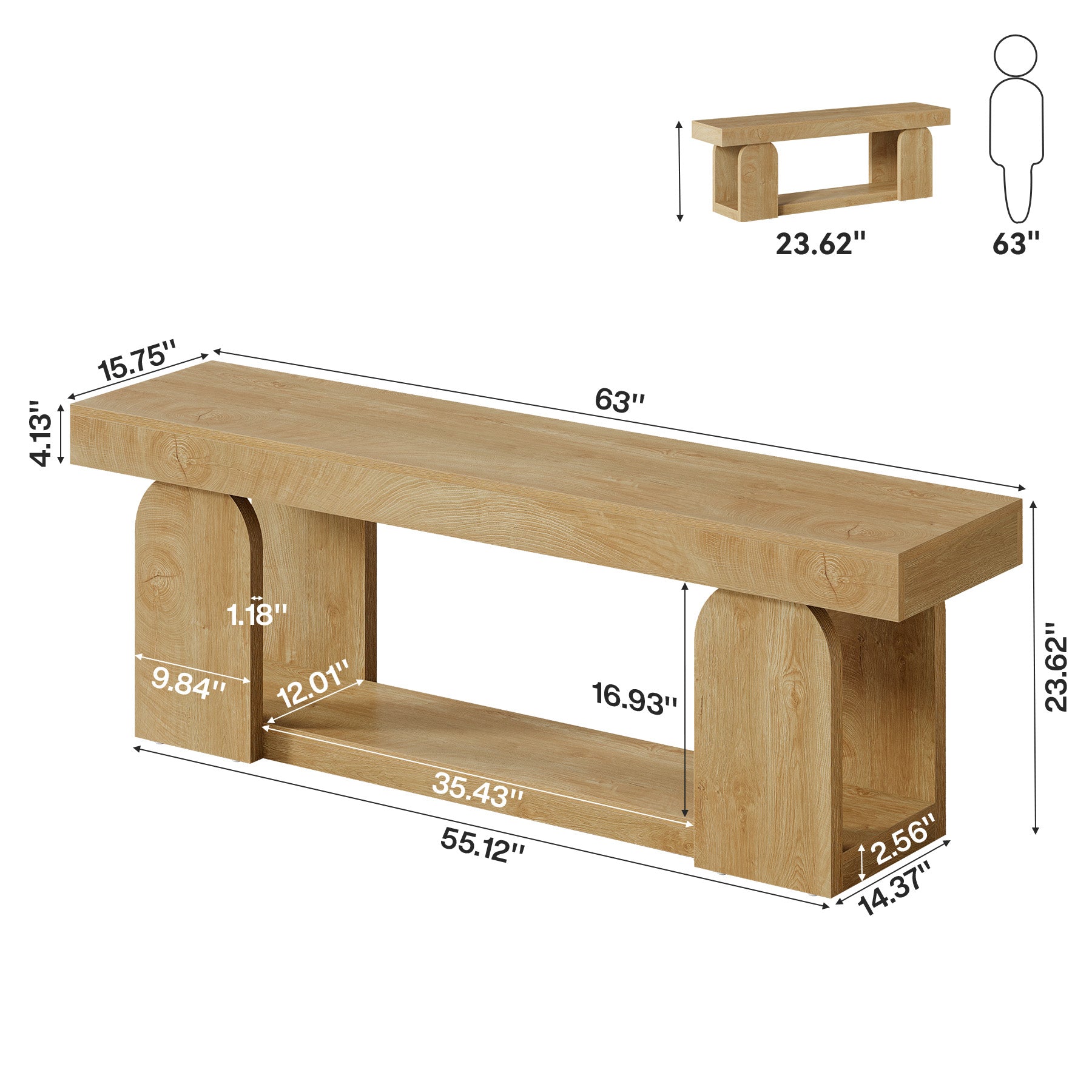 63" Farmhouse Console Table with 2-Tier Storage, Wooden Entryway Sofa Table for Hallway & Living Room