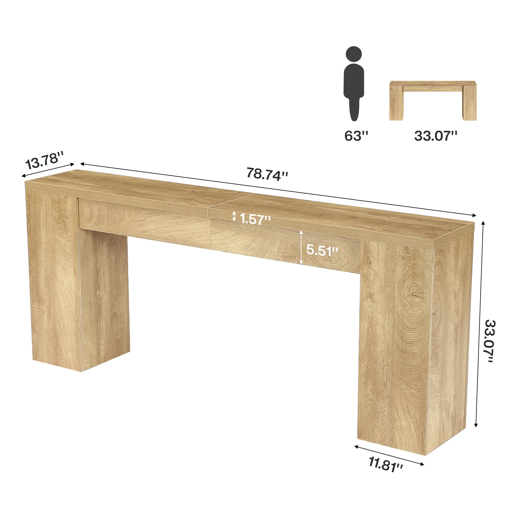 79" Extra Long Console Table, Narrow Sofa Table for Behind Couch, Fluted Entryway Table for Living Room & Hallway