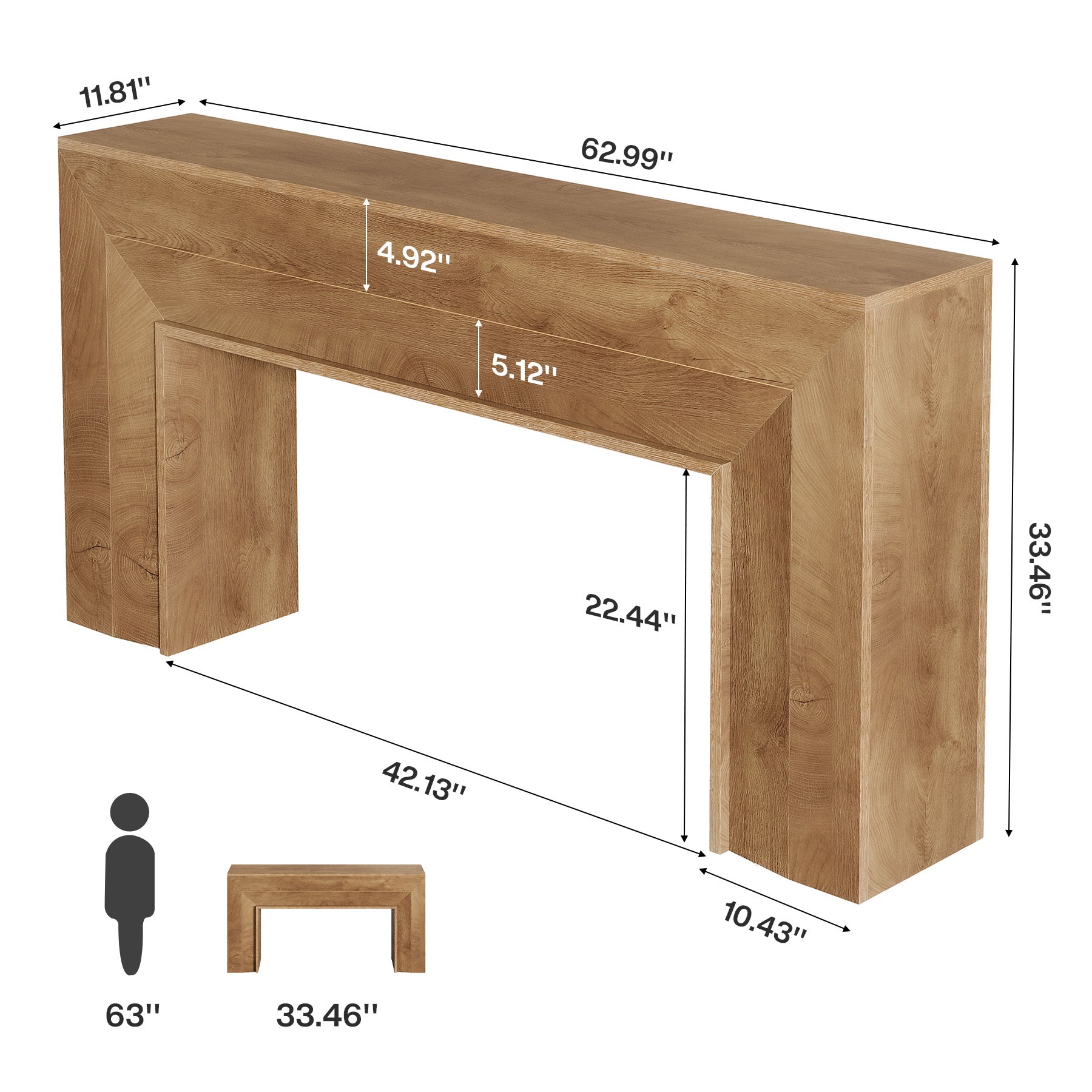 63" Console Table, Farmhouse Entryway Sofa Table for Hallway, Living Room
