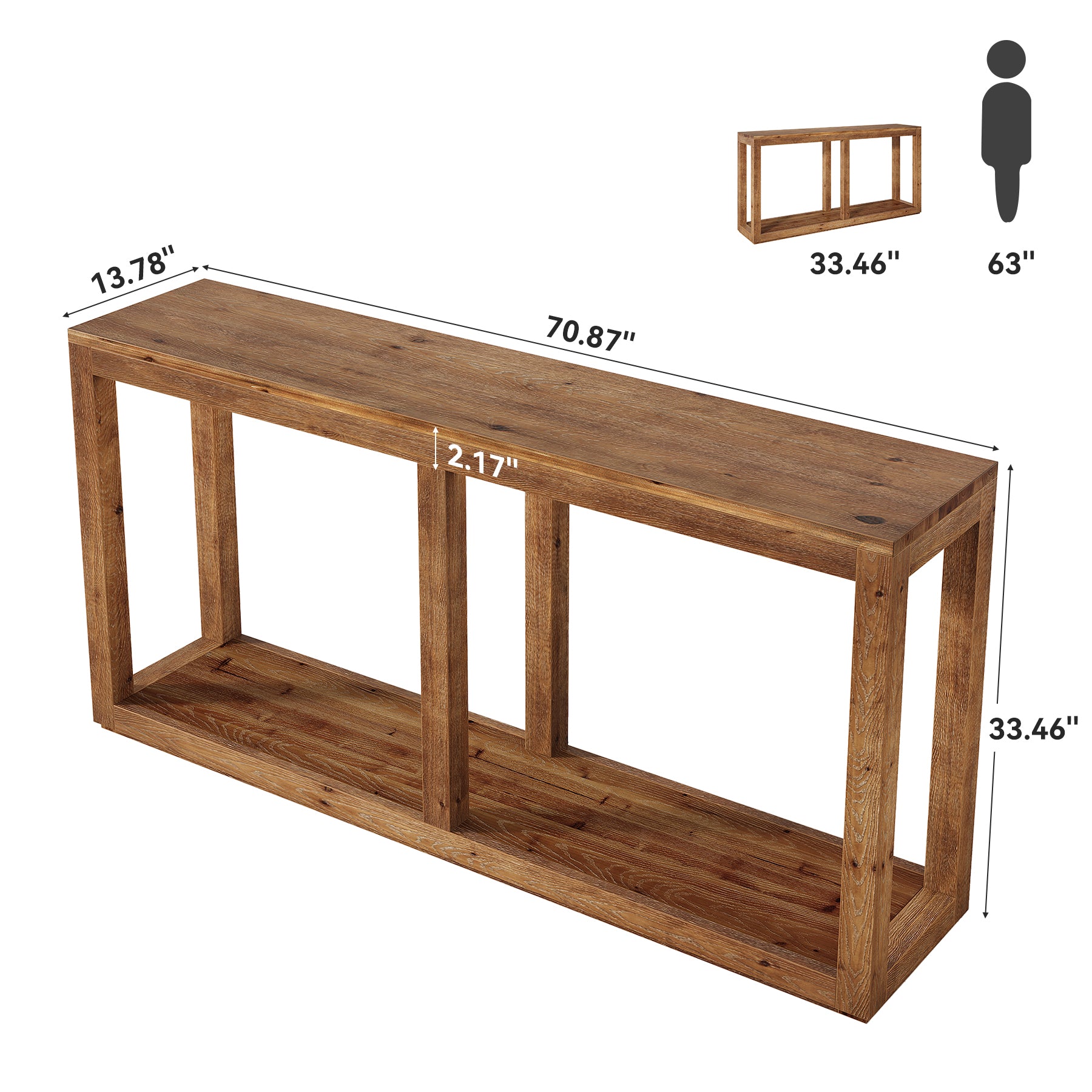 70.9" Solid Wood Console Table, 2-Tier Farmhouse Entryway Sofa Table Behind Couch