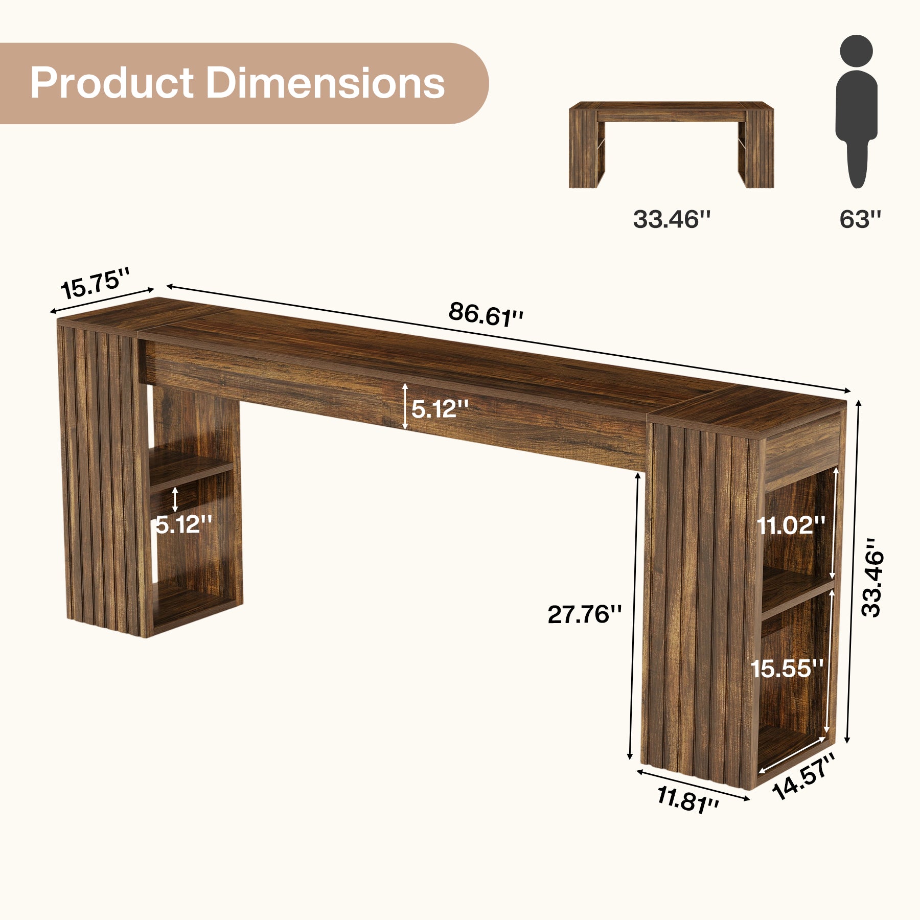 86" Extra Long Console Table, Farmhouse Entryway Sofa Table with Shelves for Hallway